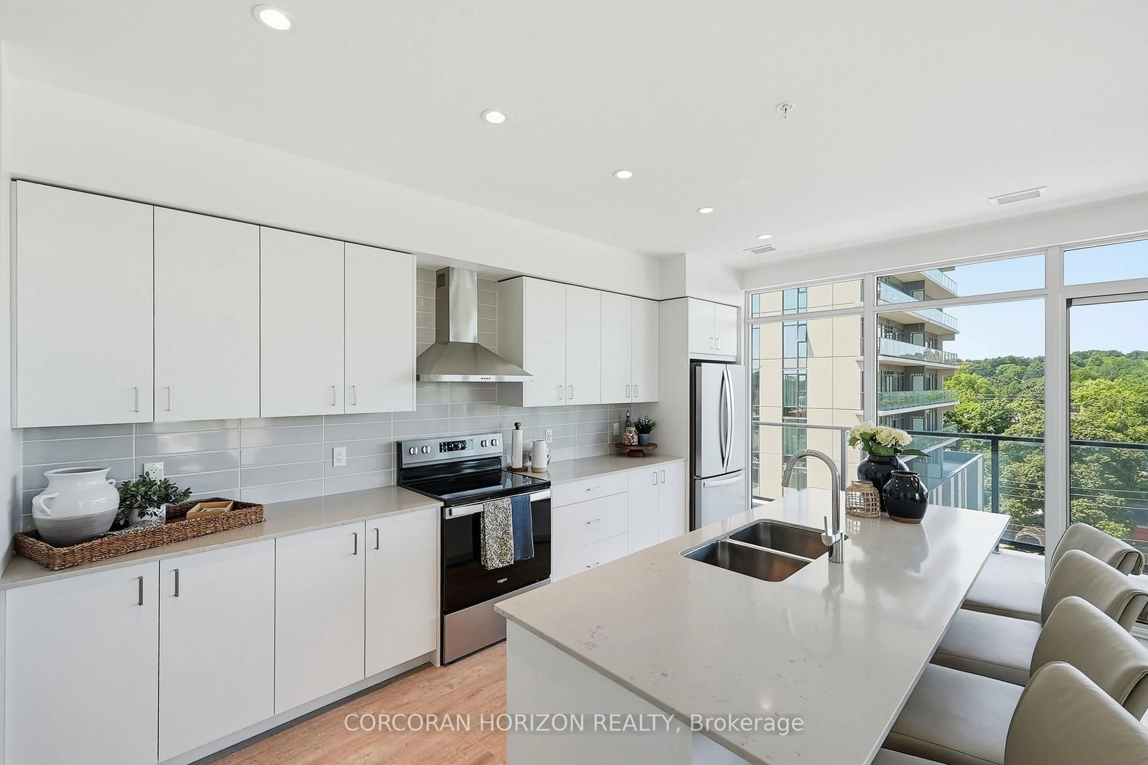 Contemporary kitchen, ceramic/tile floor for 50 Grand Ave #901, Cambridge Ontario N1S 2L8