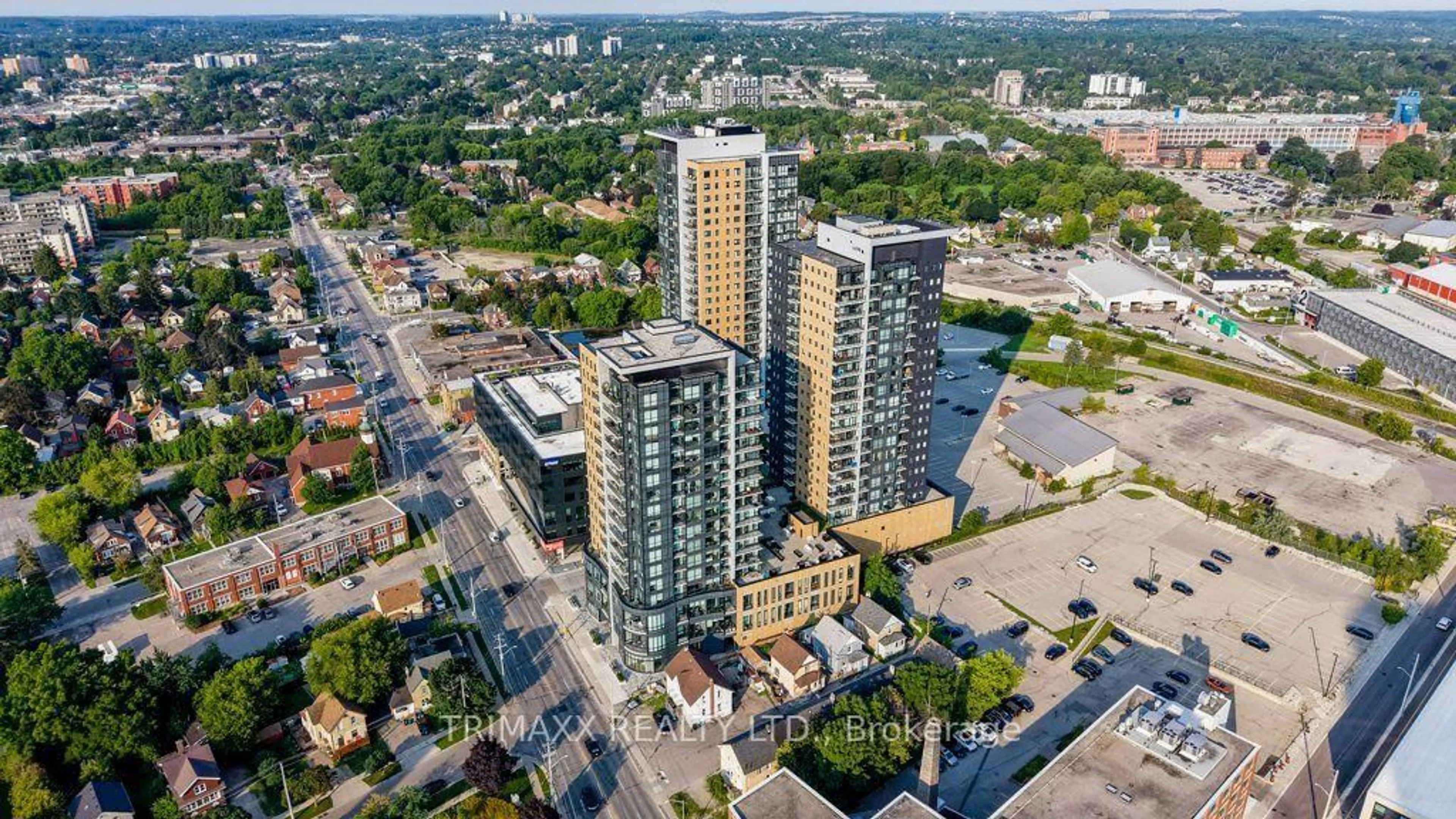 A pic from outside/outdoor area/front of a property/back of a property/a pic from drone, city buildings view from balcony for 100 Garment St, Kitchener Ontario N2G 0C3