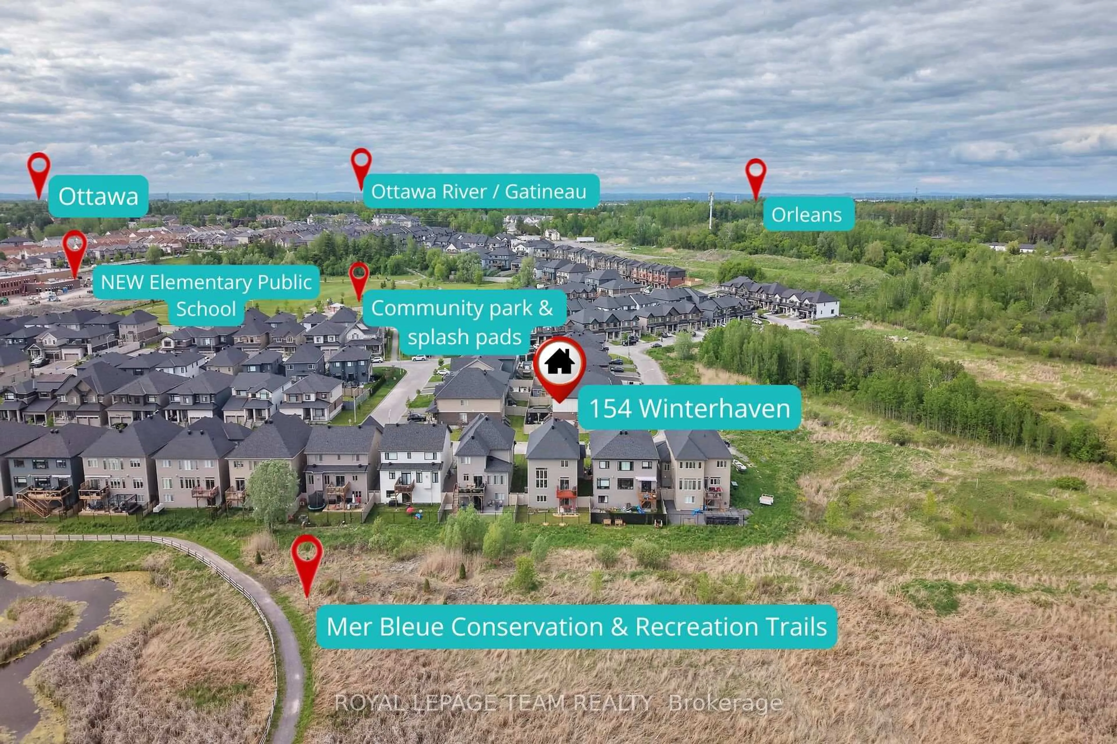 A pic from outside/outdoor area/front of a property/back of a property/a pic from drone, unknown for 154 Winterhaven Dr, Orleans Ontario K1W 0P1