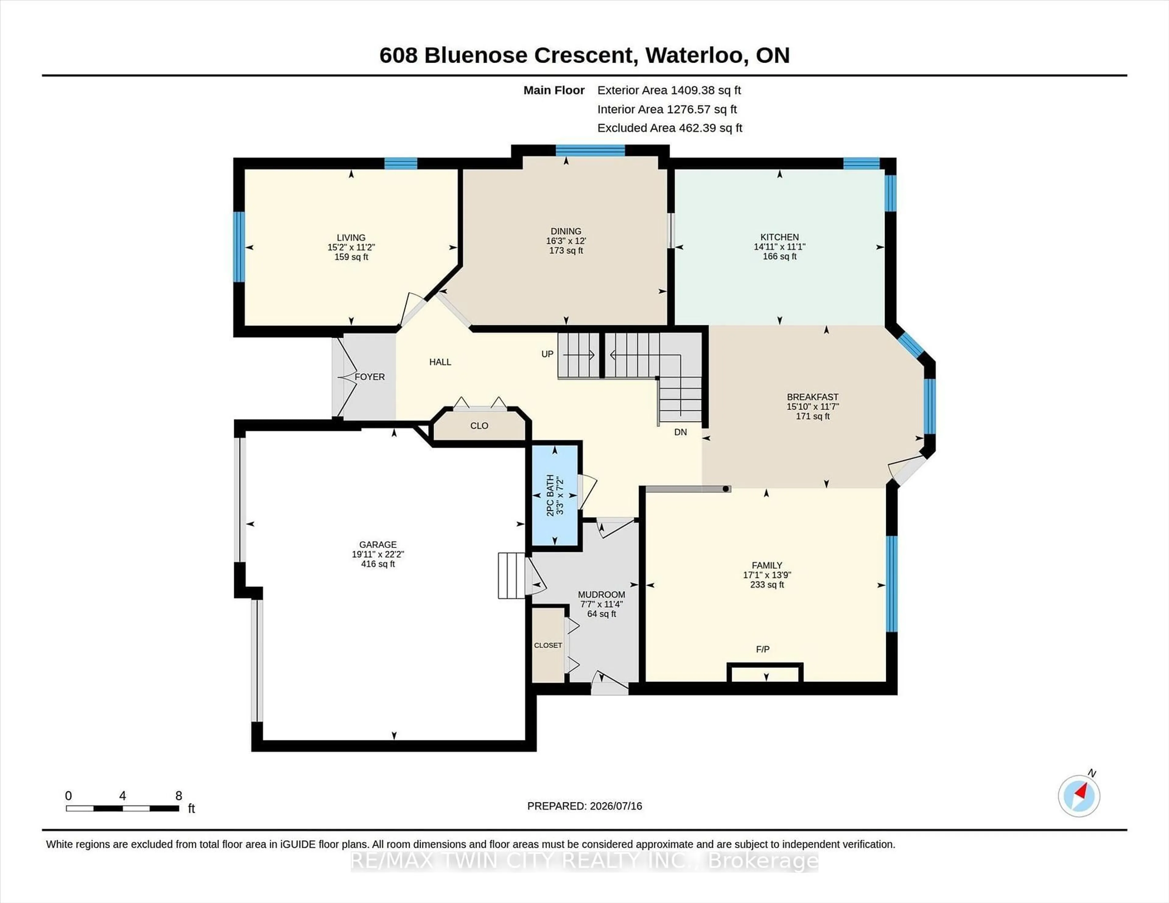 Floor plan for 608 Bluenose Cres, Waterloo Ontario N2K 4C5