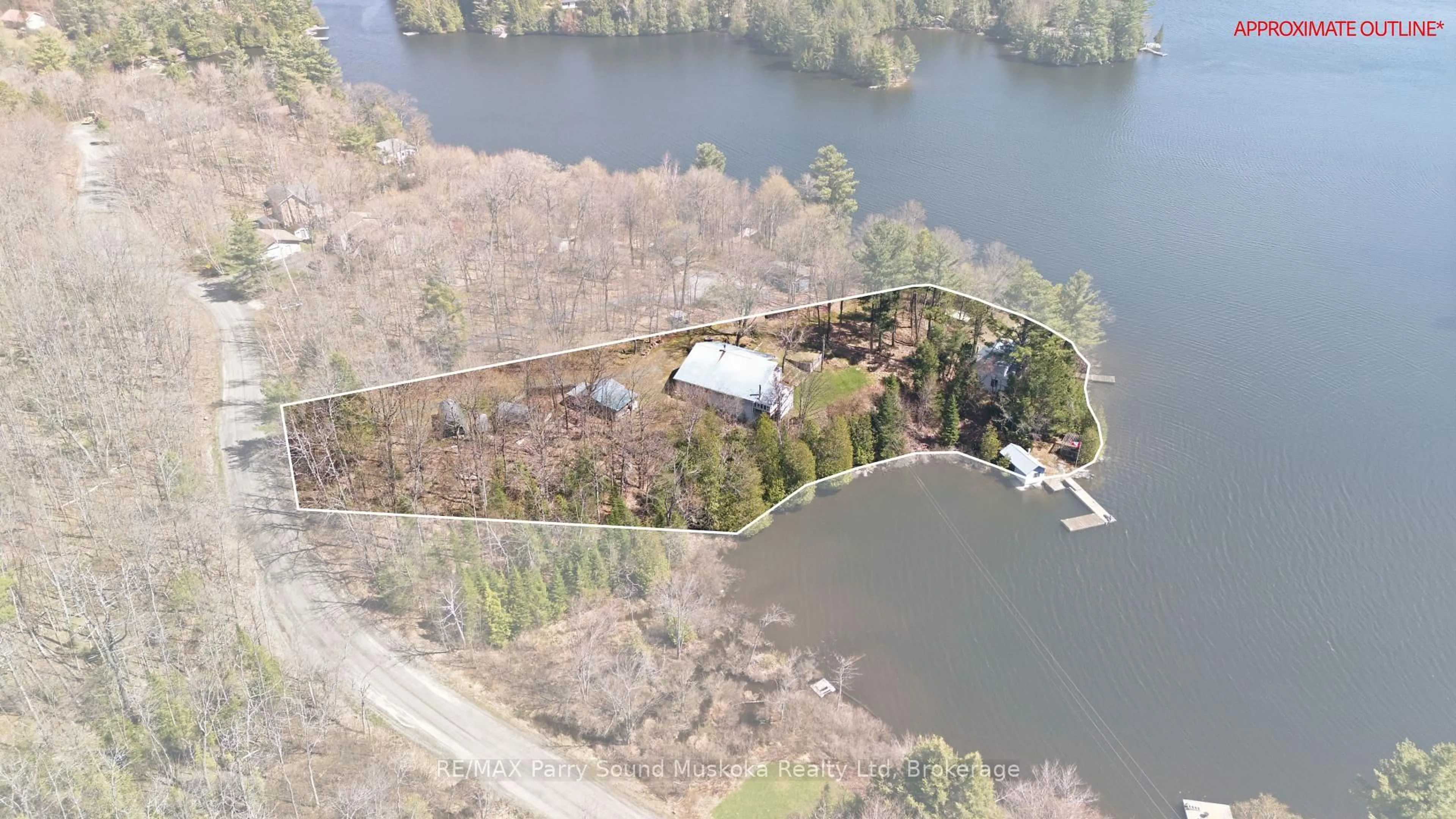 A pic from outside/outdoor area/front of a property/back of a property/a pic from drone, water/lake/river/ocean view for 39 LITTLE FINLAND Rd, Seguin Ontario P2A 0B2