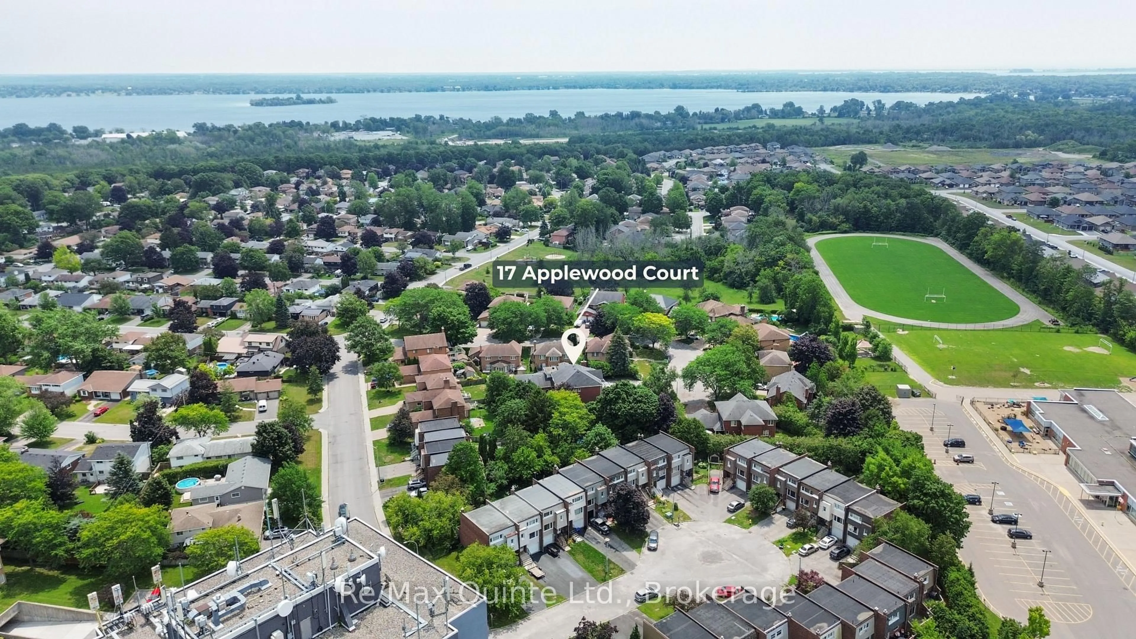 A pic from outside/outdoor area/front of a property/back of a property/a pic from drone, water/lake/river/ocean view for 17 Applewood Crt, Quinte West Ontario K8V 6J3