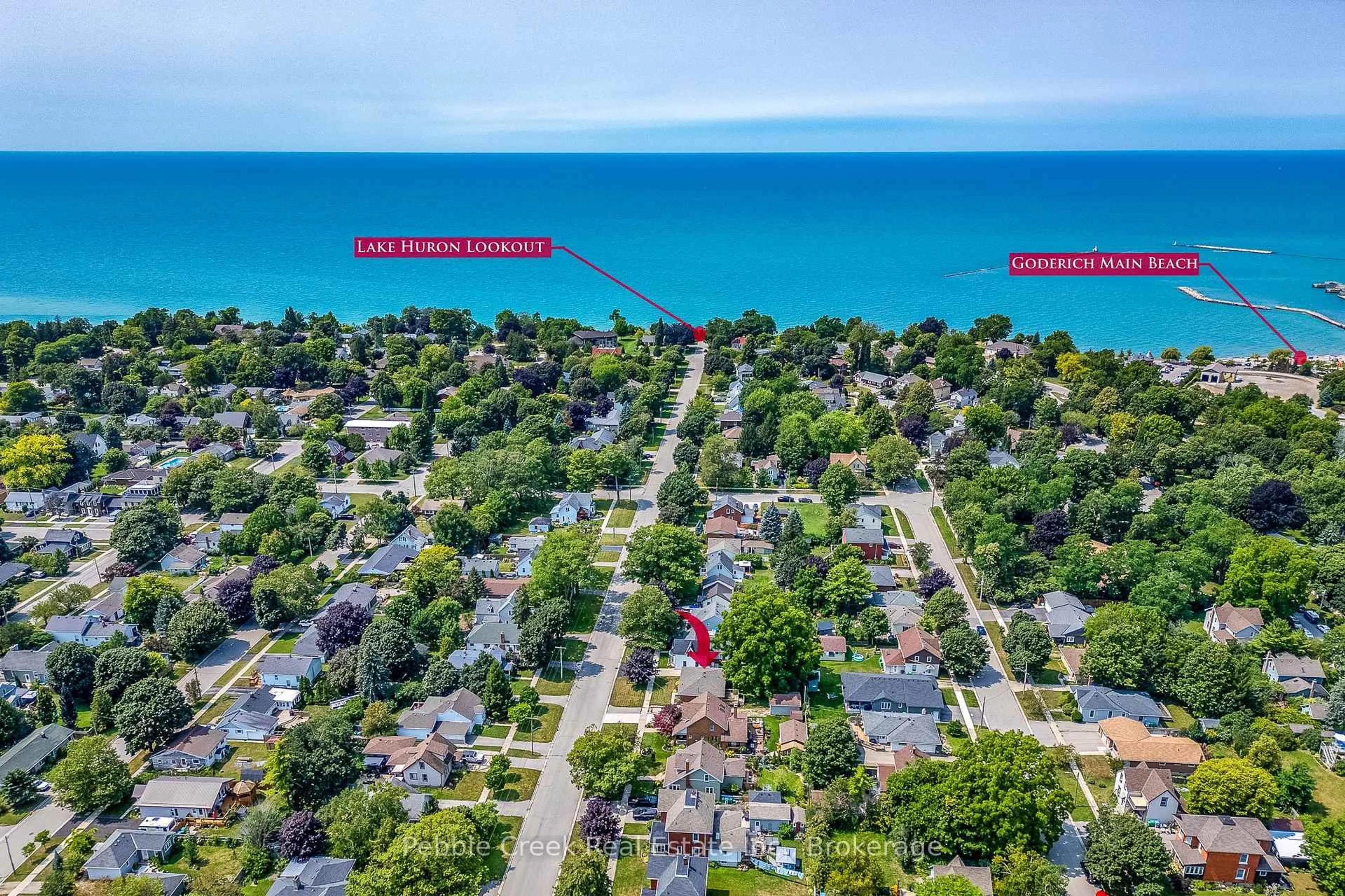 A pic from outside/outdoor area/front of a property/back of a property/a pic from drone, water/lake/river/ocean view for 172 Elgin Ave, Goderich Ontario N7A 2E6