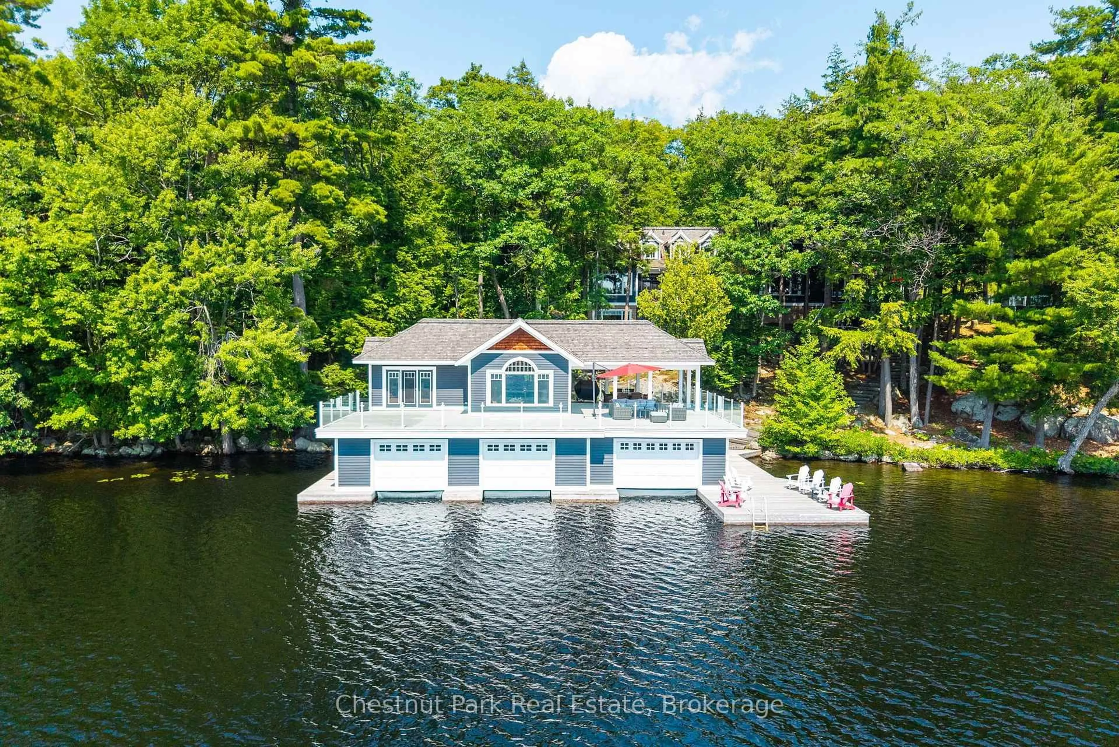 A pic from outside/outdoor area/front of a property/back of a property/a pic from drone, water/lake/river/ocean view for 1152 Trillium Rd, Muskoka Lakes Ontario P0B 1J0