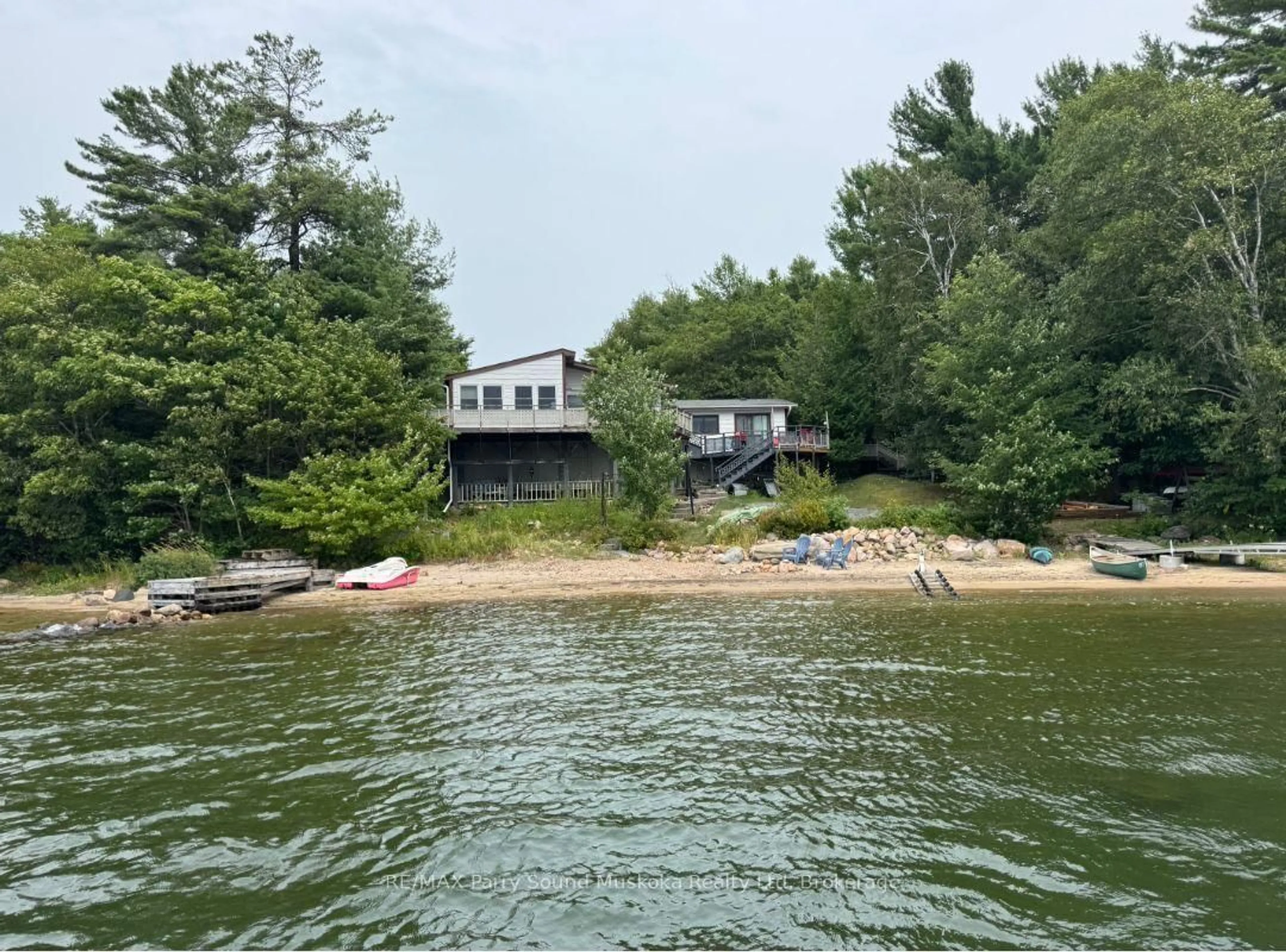 A pic from outside/outdoor area/front of a property/back of a property/a pic from drone, water/lake/river/ocean view for A60-17 Pentecost Island, The Archipelago Ontario P0G 1K0