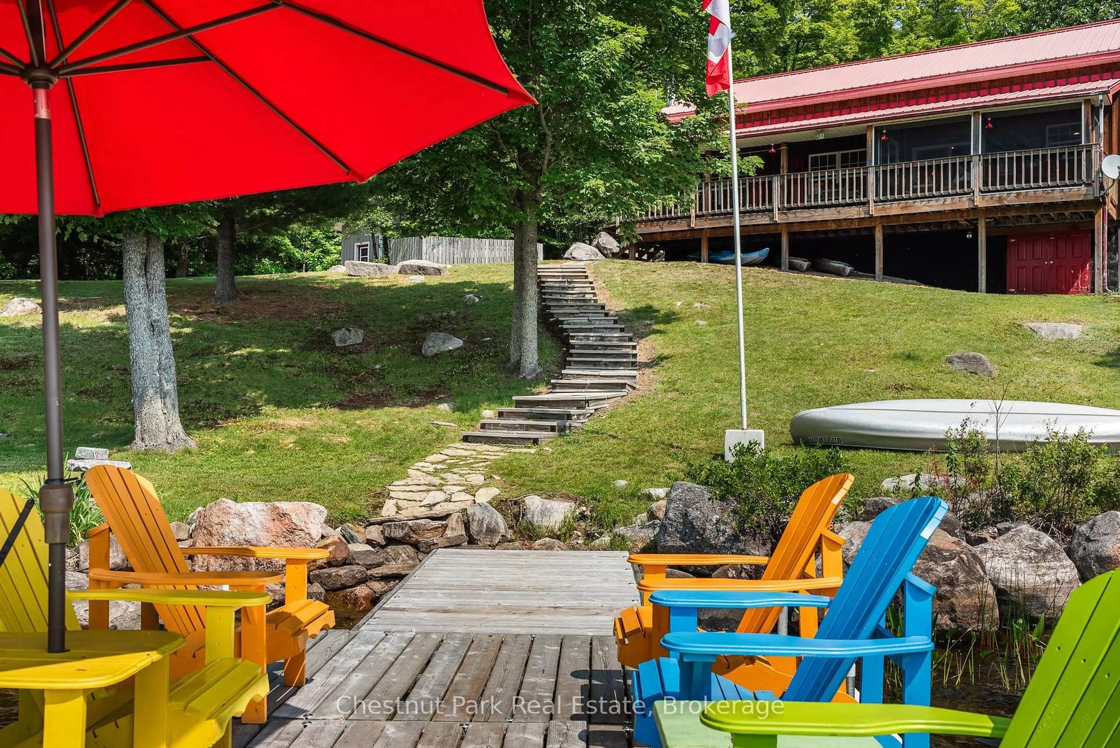 Patio, water/lake/river/ocean view for 102 Sherwood Acres Dr, Parry Sound Remote Area Ontario P0A 1X0