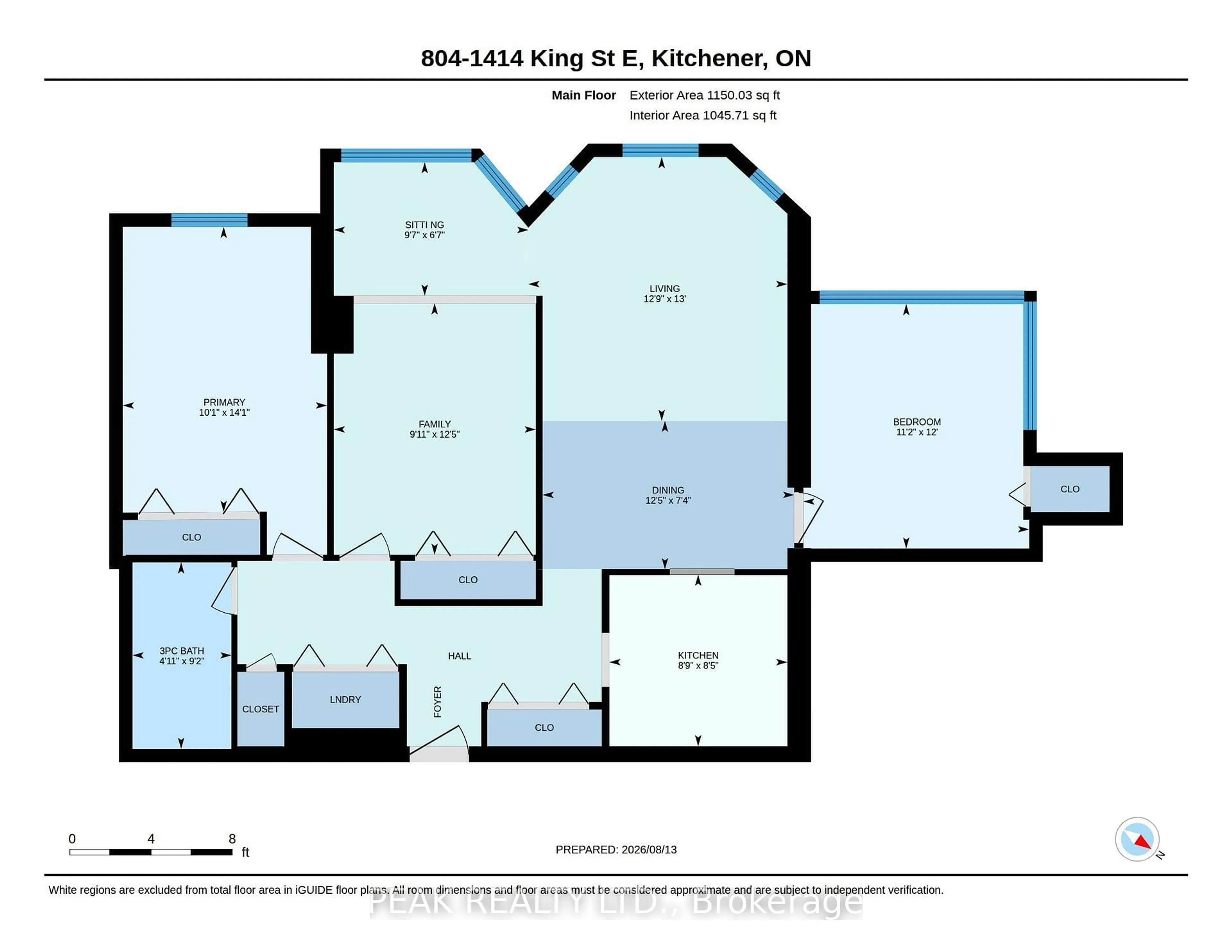 Floor plan for 1414 King St #804, Kitchener Ontario N2G 4T8