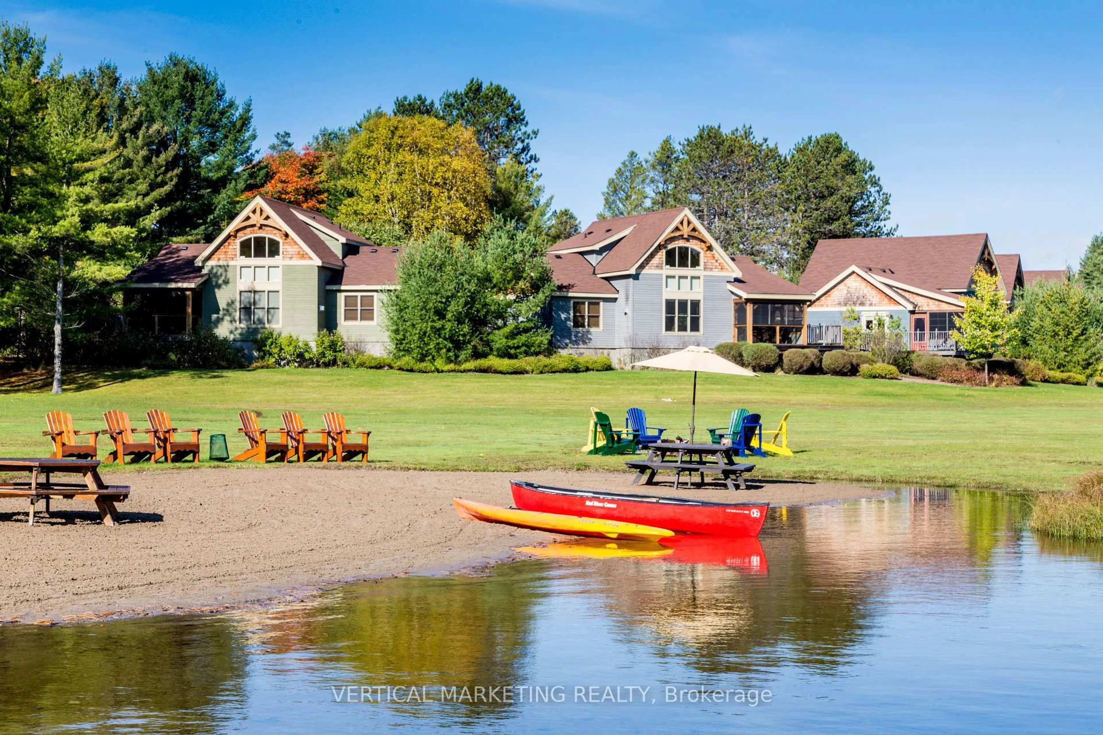 A pic from outside/outdoor area/front of a property/back of a property/a pic from drone, water/lake/river/ocean view for 1146 Old Parry Sound Rd #36, Muskoka Lakes Ontario P0B 1M0