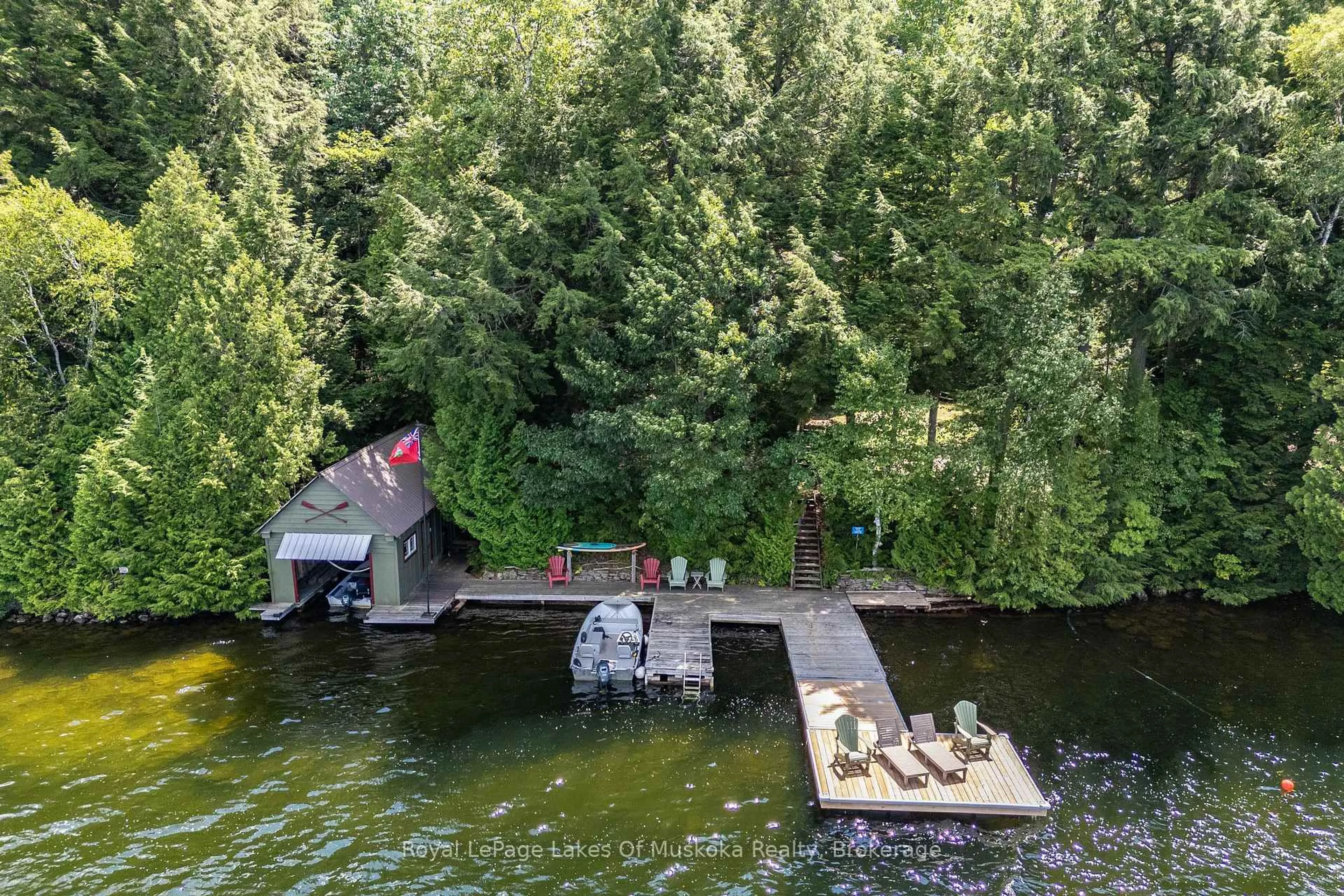 A pic from outside/outdoor area/front of a property/back of a property/a pic from drone, water/lake/river/ocean view for 14170 Kawagama Long Island, Algonquin Highlands Ontario P0A 1E0