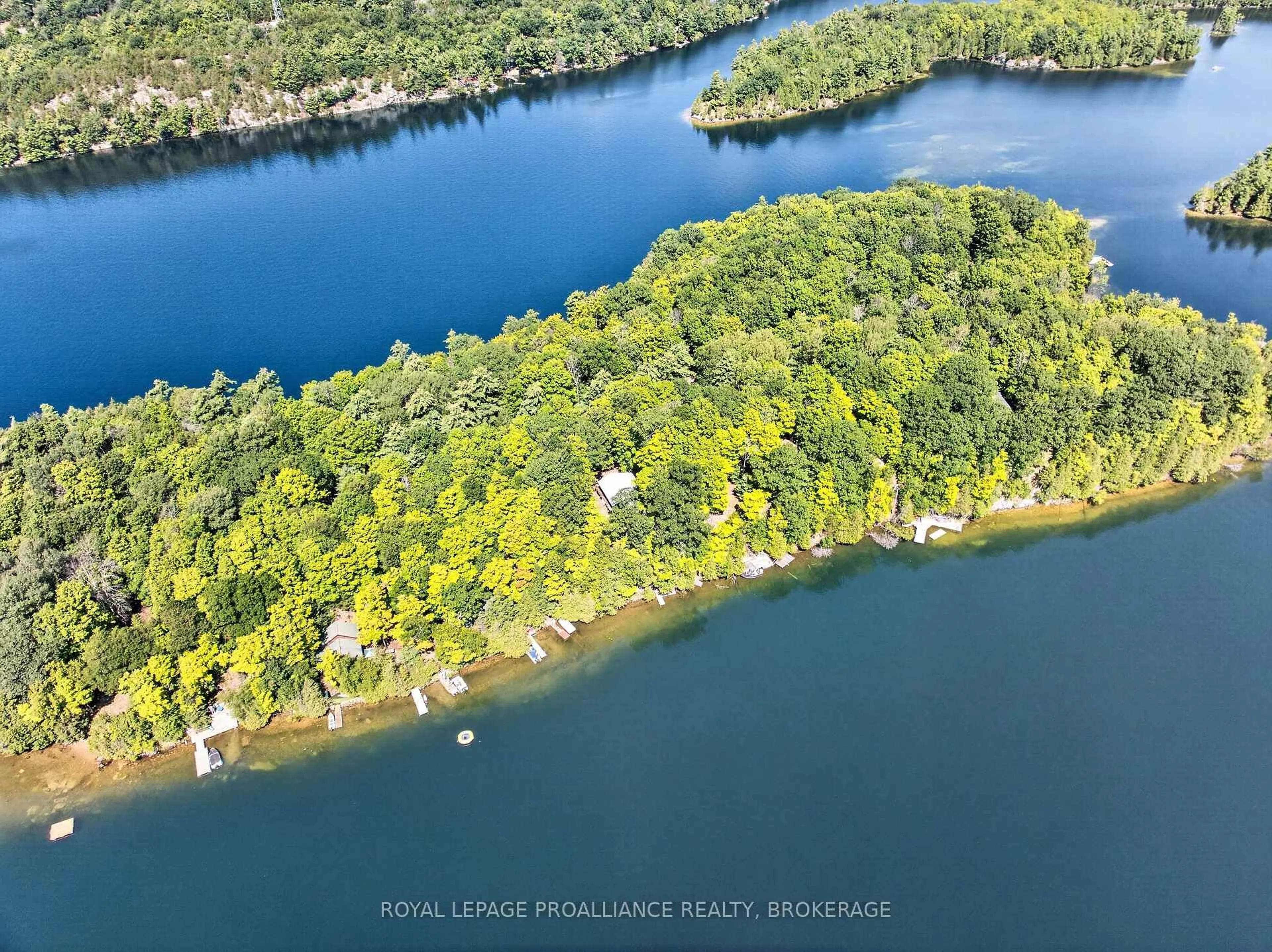 A pic from outside/outdoor area/front of a property/back of a property/a pic from drone, water/lake/river/ocean view for 20 Porcupine Island, Perth Road Ontario K0H 2L0