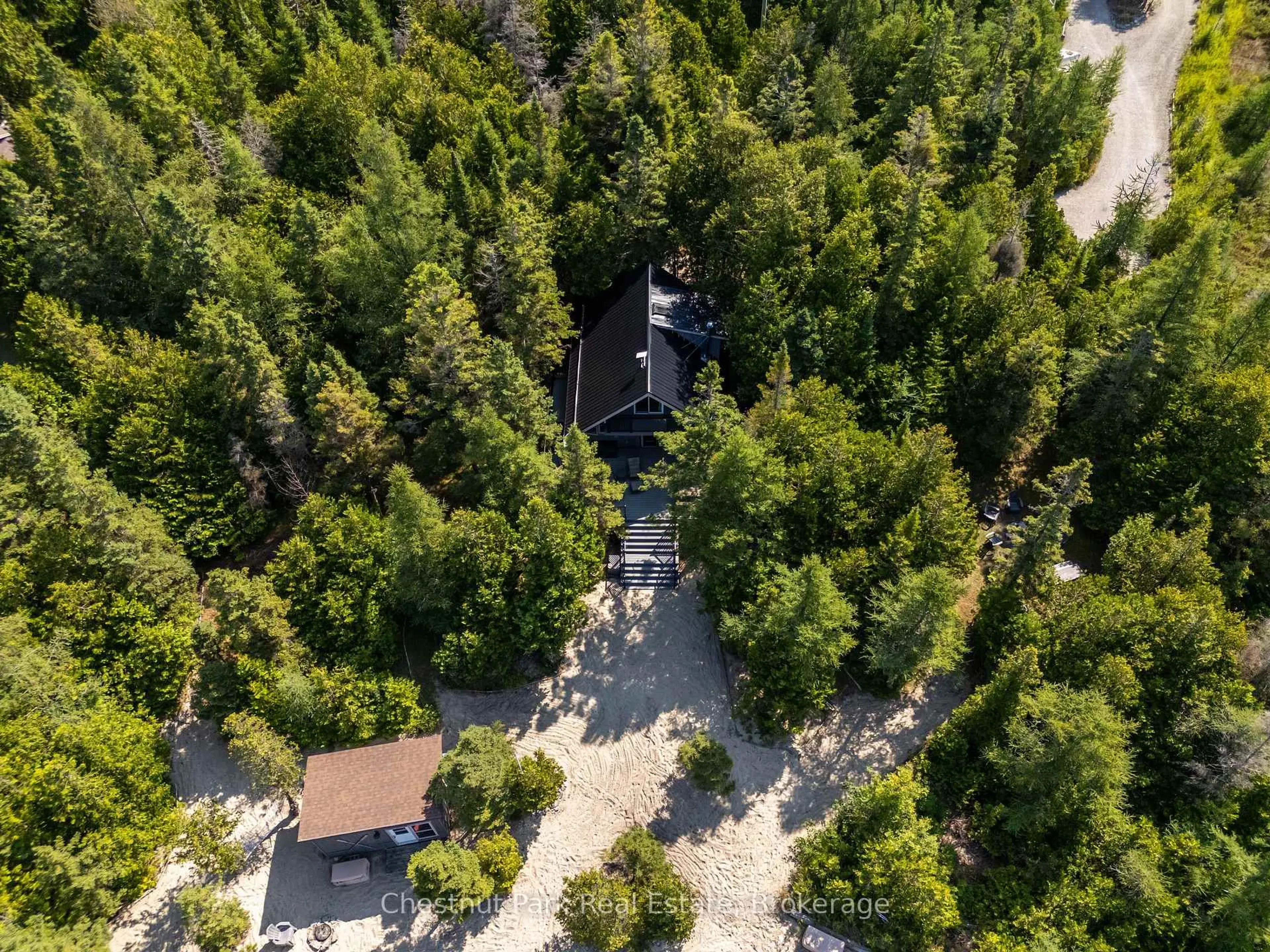 A pic from outside/outdoor area/front of a property/back of a property/a pic from drone, forest/trees view for 100 Forbes Rd, Northern Bruce Peninsula Ontario N0H 2T0