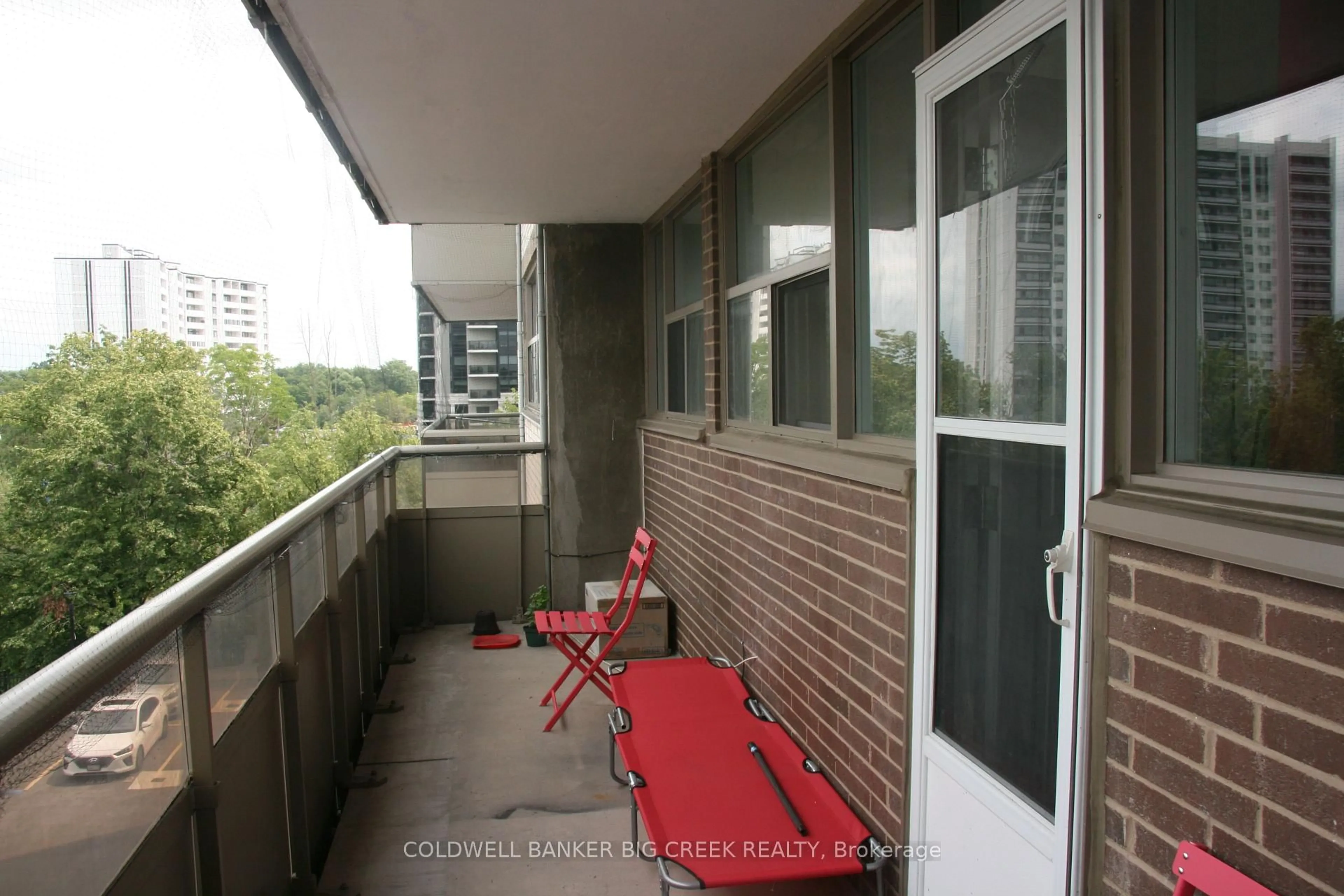 Balcony in the apartment, city buildings view from balcony for 215 Glenridge Ave #406, St. Catharines Ontario L2R 3G7