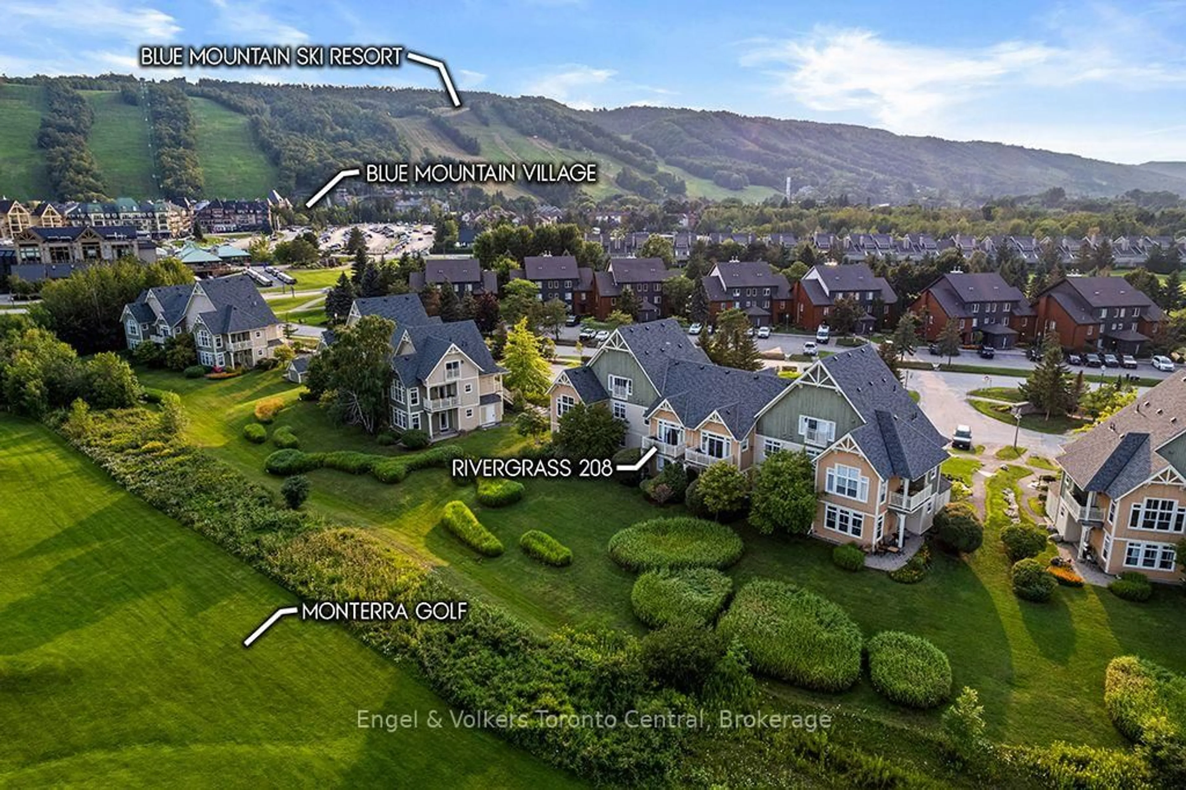 A pic from outside/outdoor area/front of a property/back of a property/a pic from drone, mountain view for 115 Fairway Crt #208, Blue Mountains Ontario L9Y 0P8