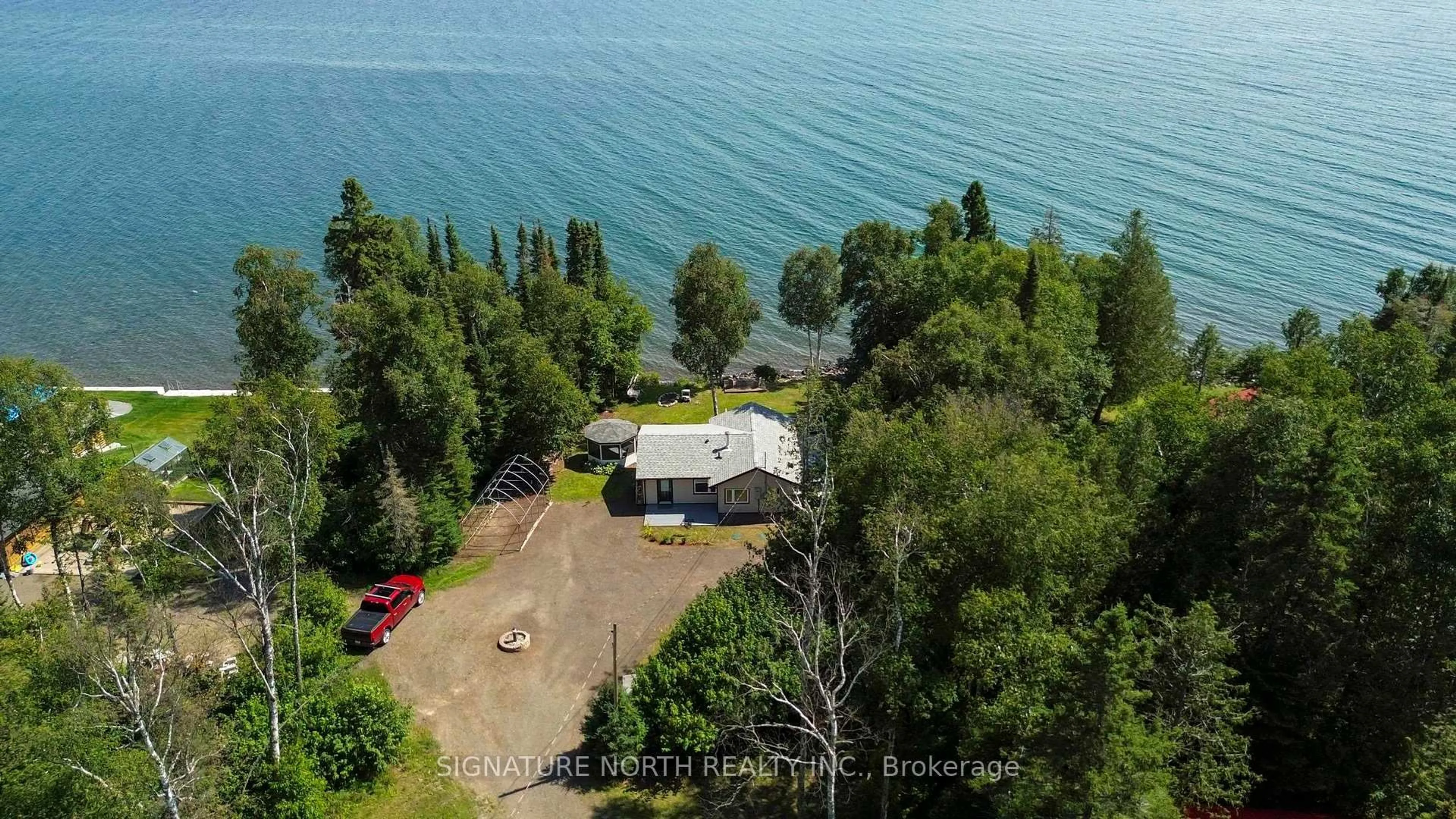 A pic from outside/outdoor area/front of a property/back of a property/a pic from drone, water/lake/river/ocean view for 2427 Scott Dr, Shuniah Ontario P7A 0Y7