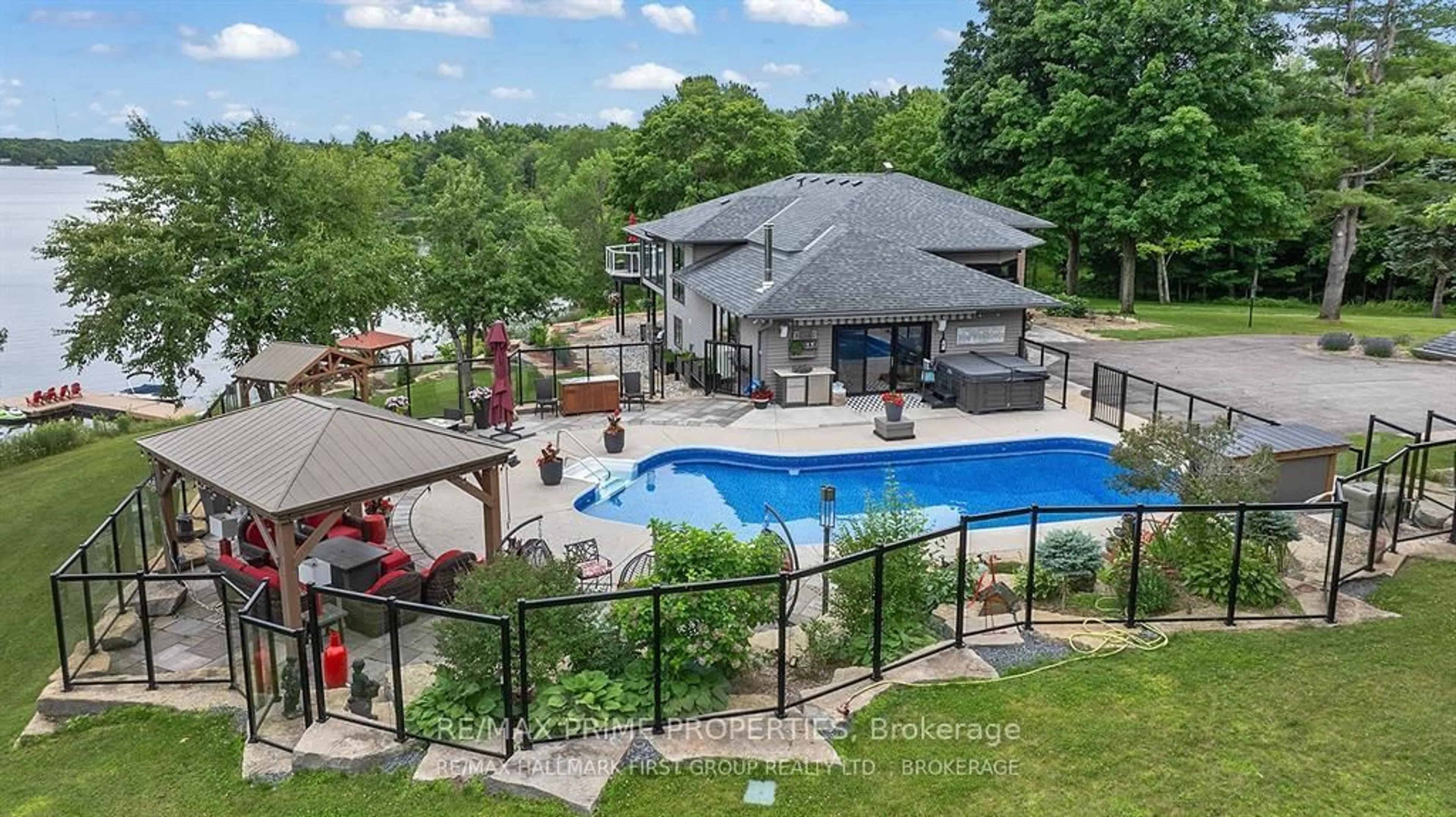 A pic from outside/outdoor area/front of a property/back of a property/a pic from drone, water/lake/river/ocean view for 120 Black Lake Rte, Perth Ontario K7H 3C5