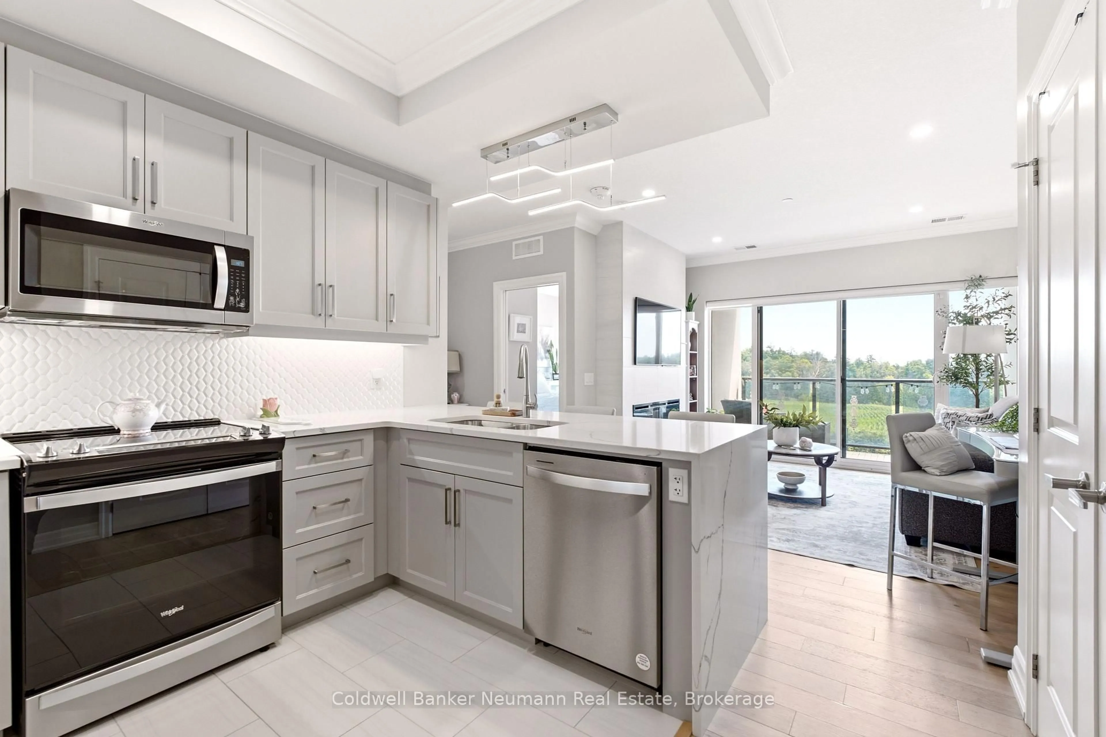 Open concept kitchen, ceramic/tile floor for 1880 Gordon St #401, Guelph Ontario N1L 0P6