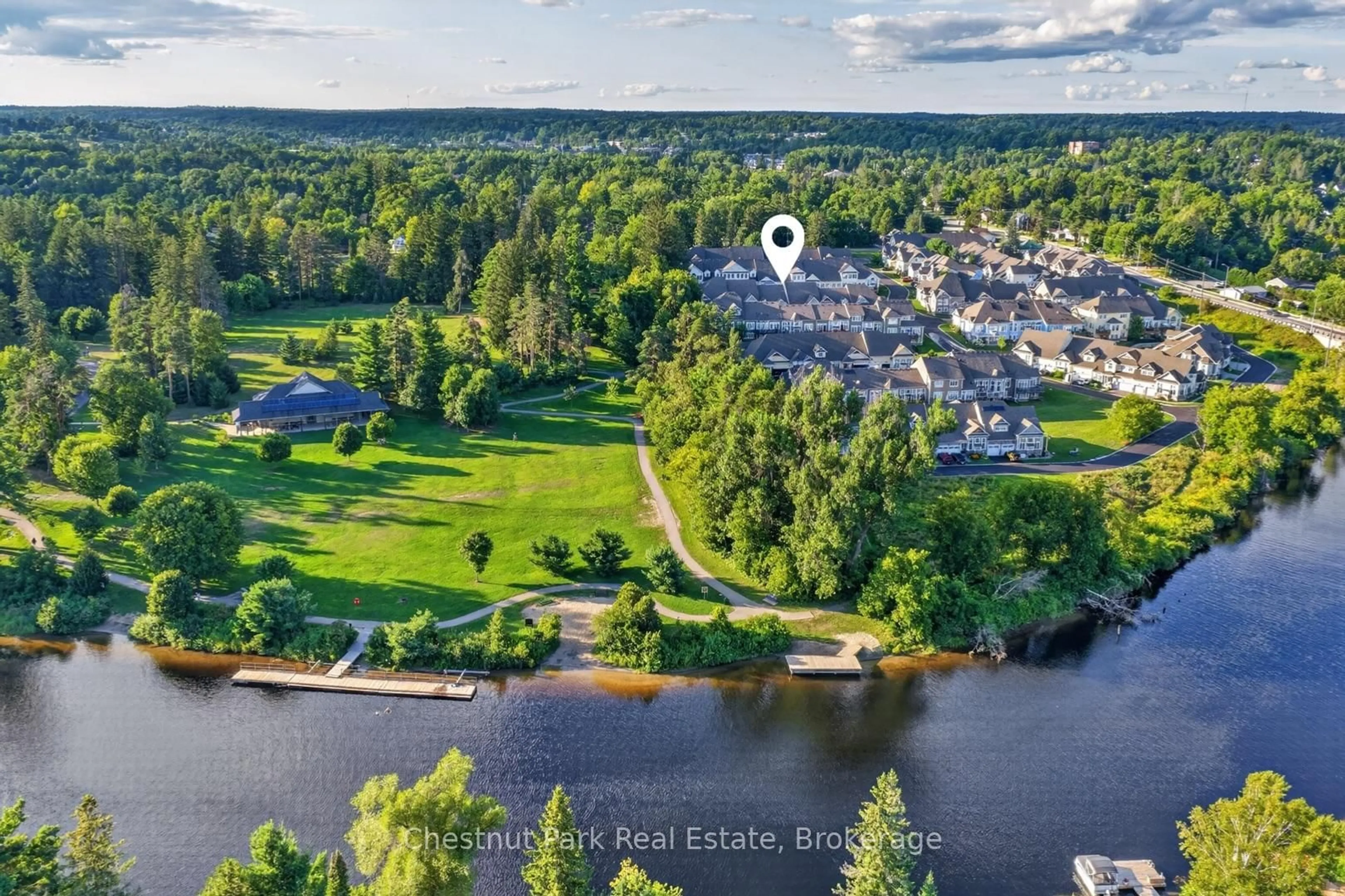 A pic from outside/outdoor area/front of a property/back of a property/a pic from drone, water/lake/river/ocean view for 7 Stormont Crt, Bracebridge Ontario P1L 0B7