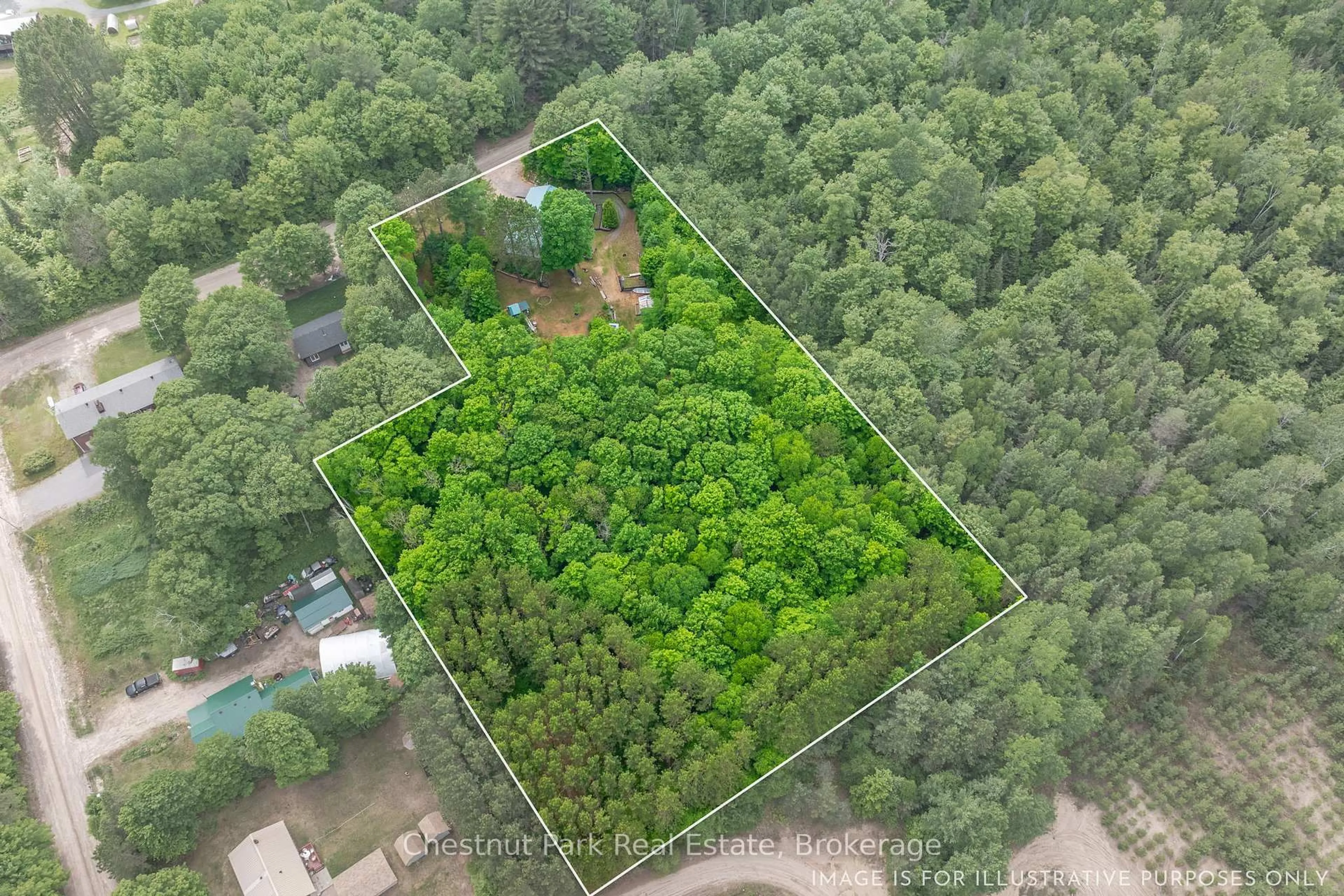 A pic from outside/outdoor area/front of a property/back of a property/a pic from drone, forest/trees view for 379 Gables Rd, Machar Ontario P0A 1X0