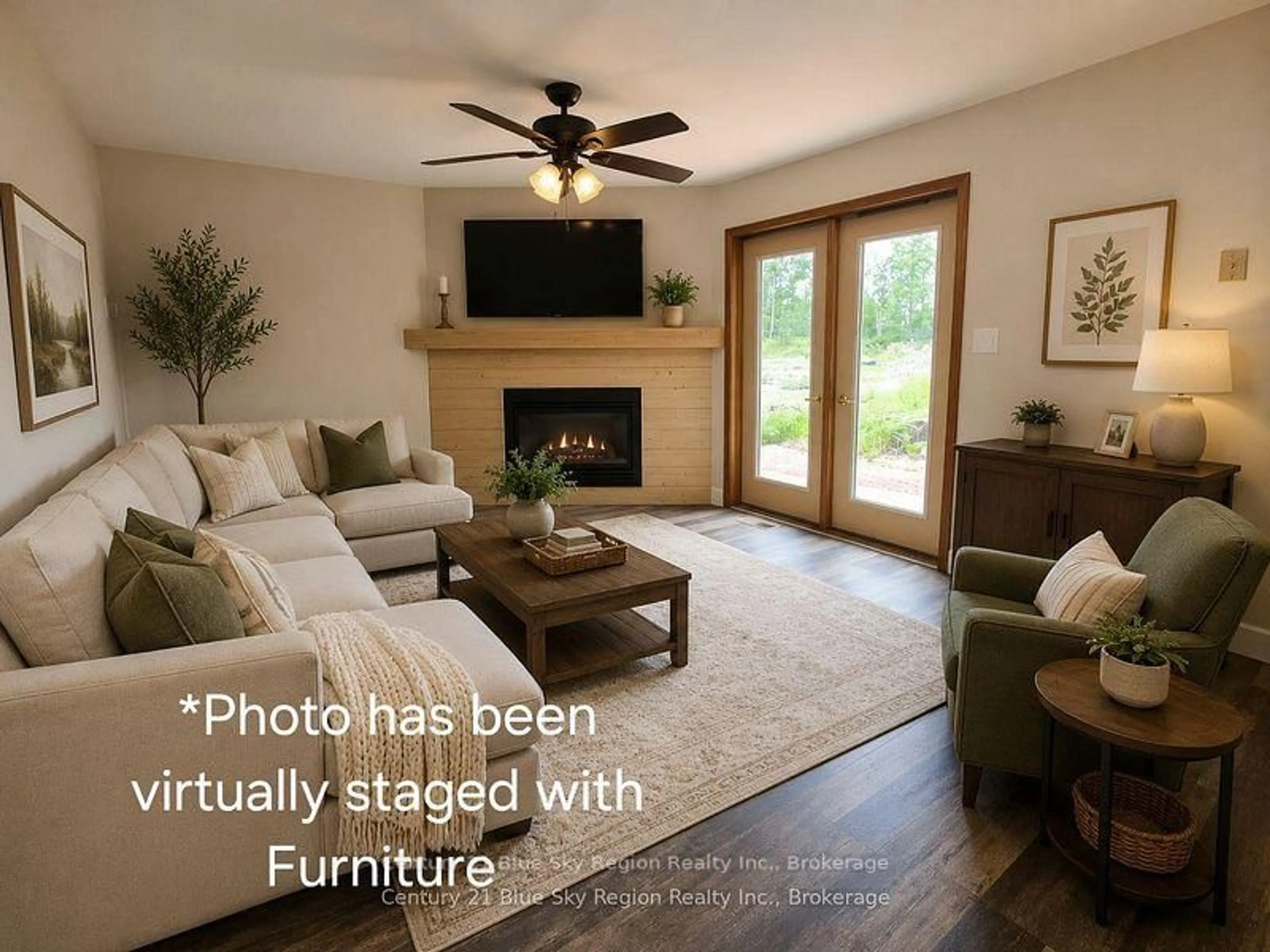 Living room with furniture, wood/laminate floor for 185 Mclean Rd, North Bay Ontario P1A 4H7