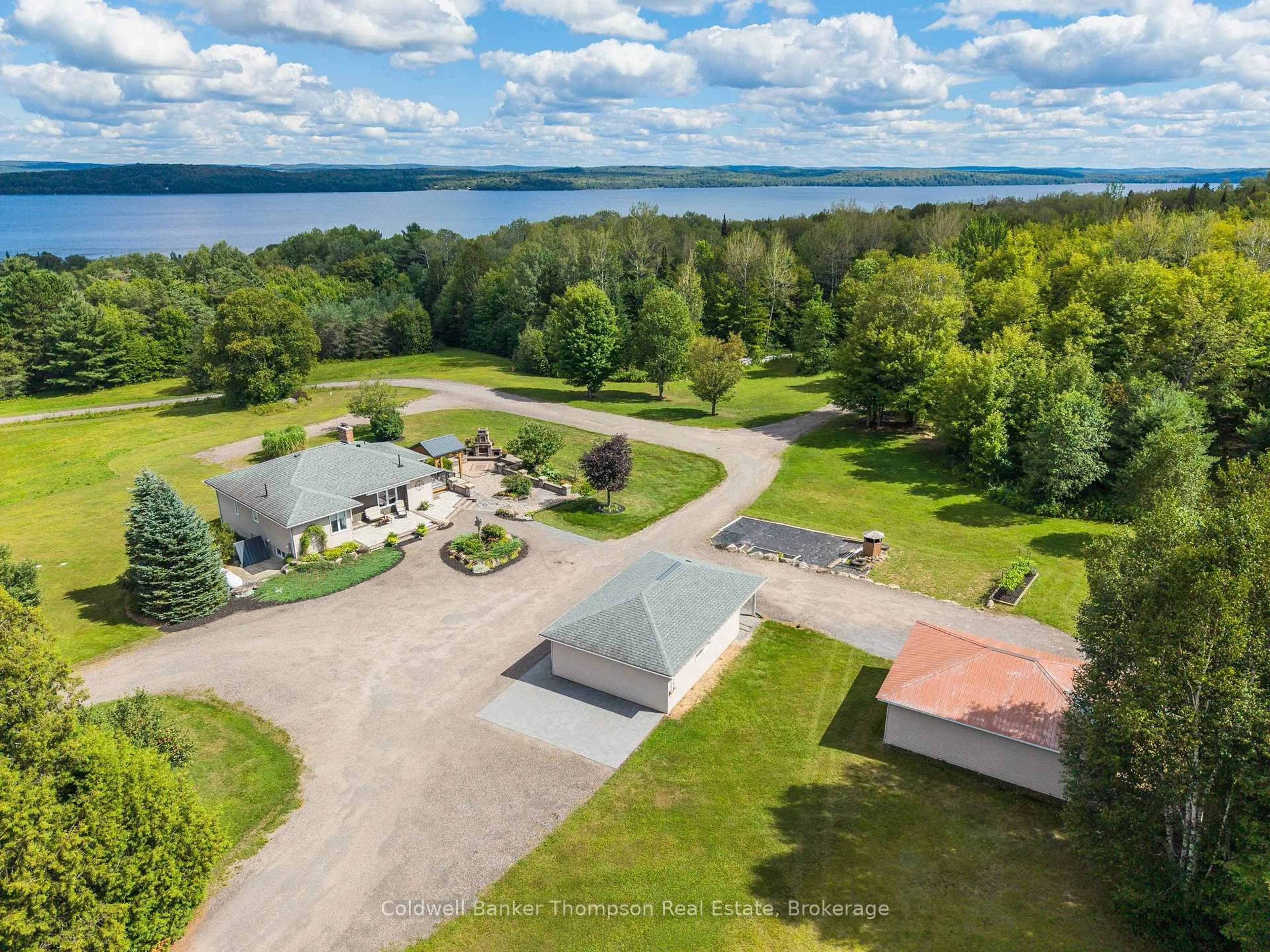 A pic from outside/outdoor area/front of a property/back of a property/a pic from drone, water/lake/river/ocean view for 151 Sunny Ridge Rd, Strong Ontario P0A 1Z0