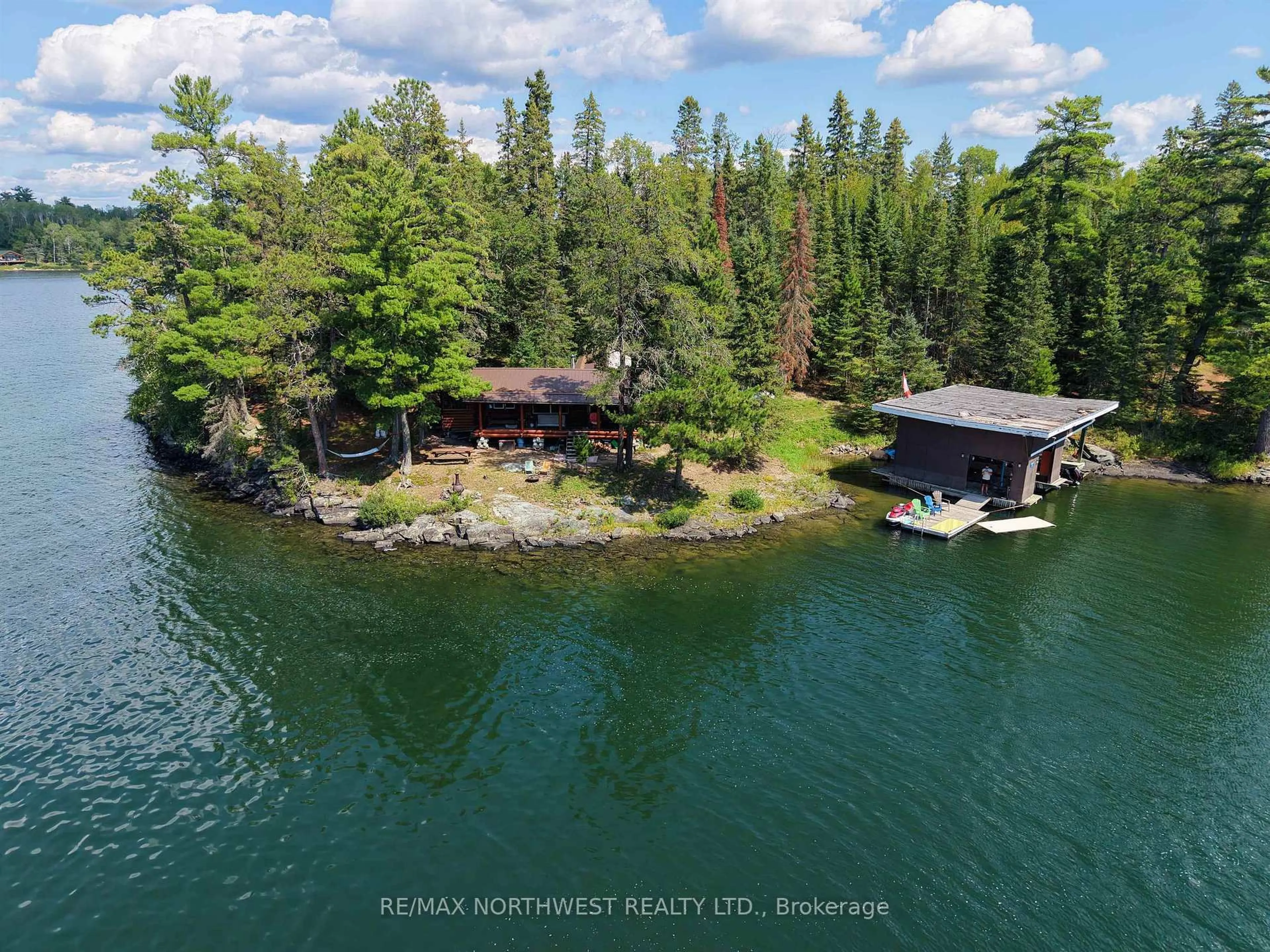 A pic from outside/outdoor area/front of a property/back of a property/a pic from drone, water/lake/river/ocean view for 68 Whitefish Bay Island, Sioux Narrows-Nestor Falls Ontario P0X 1N0