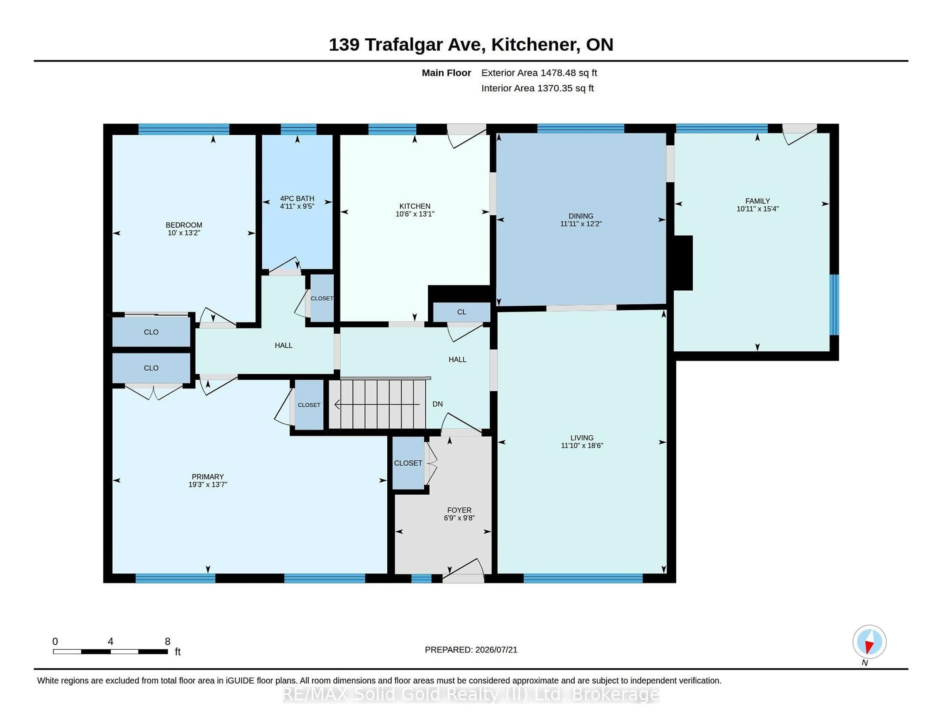 Floor plan for 139 Trafalgar Ave, Kitchener Ontario N2A 1Z5