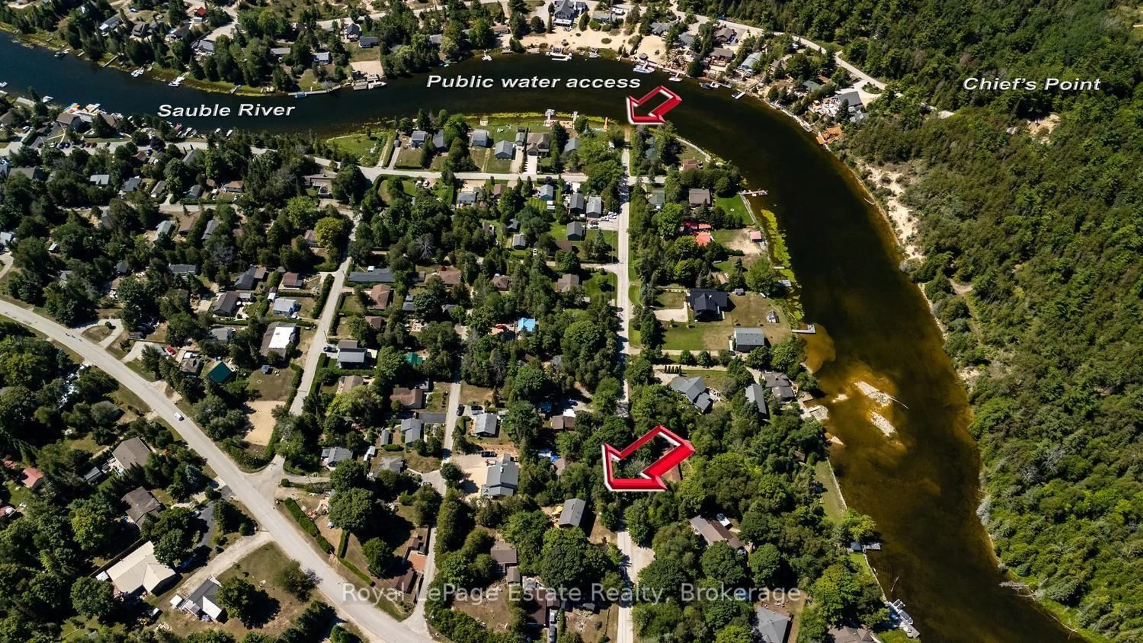 A pic from outside/outdoor area/front of a property/back of a property/a pic from drone, water/lake/river/ocean view for 32 London St, South Bruce Peninsula Ontario N0H 2G0