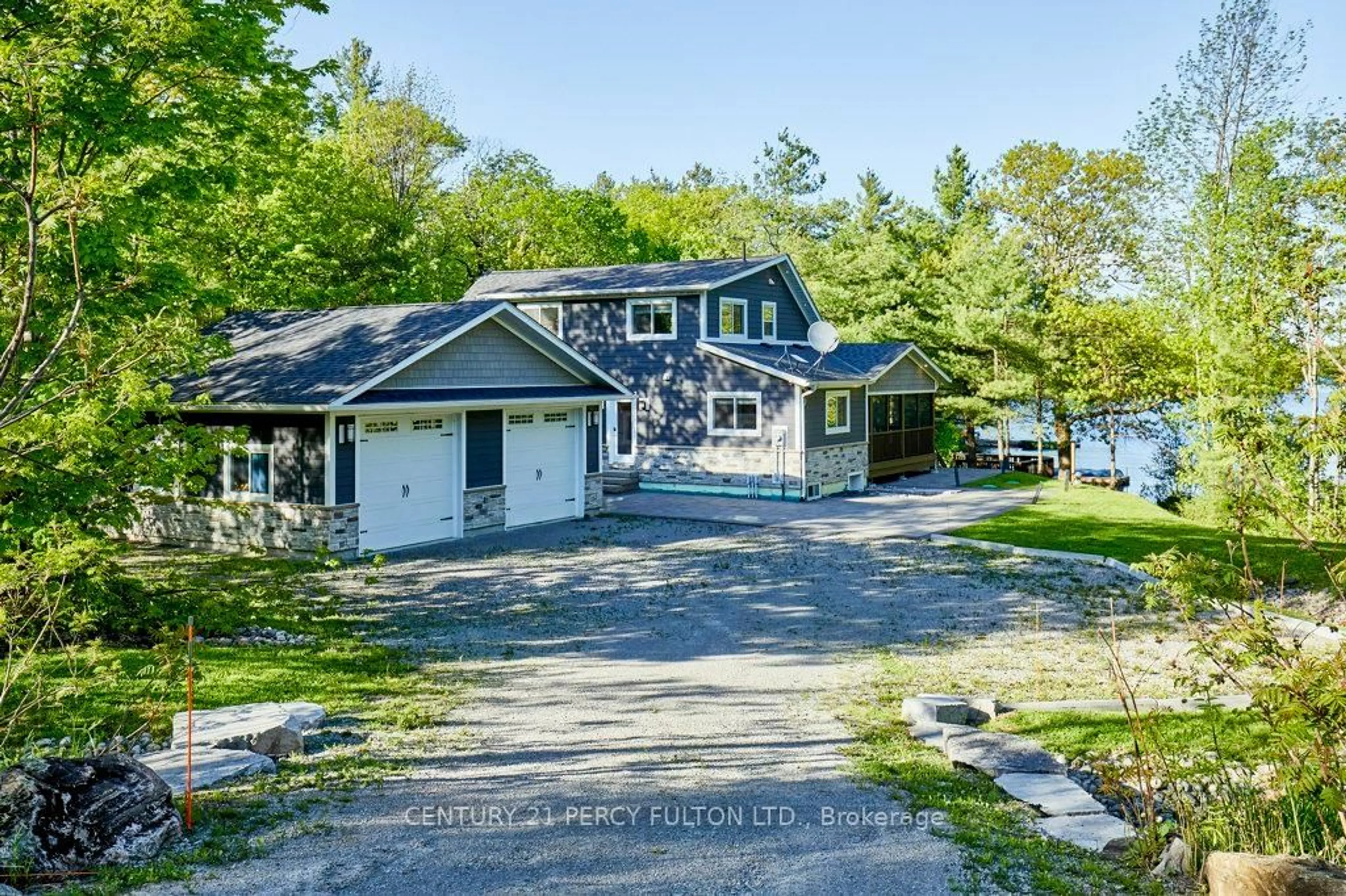 A pic from outside/outdoor area/front of a property/back of a property/a pic from drone, water/lake/river/ocean view for 450 Crooked Bay Rd, Georgian Bay Ontario P0C 1S0