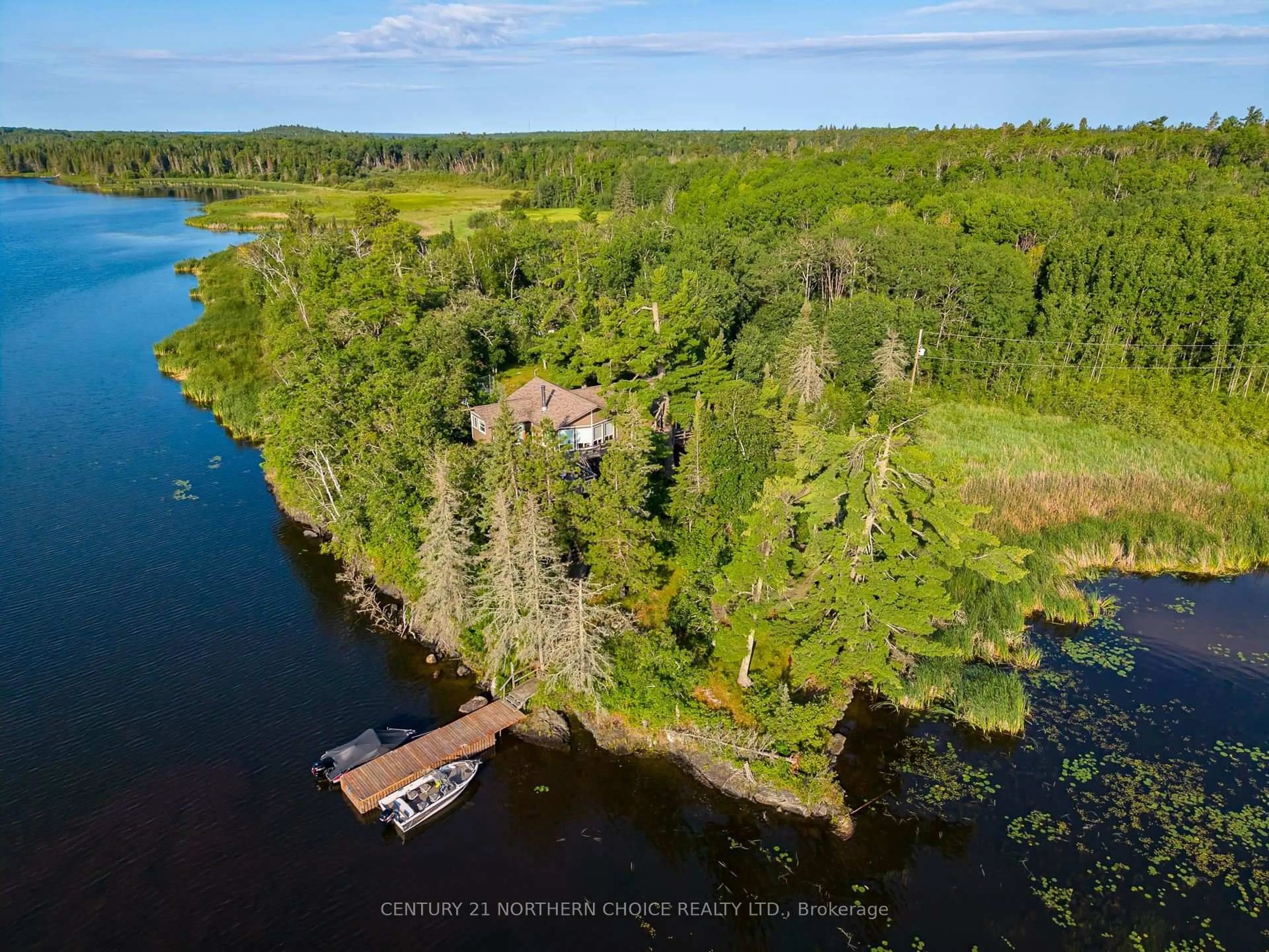 A pic from outside/outdoor area/front of a property/back of a property/a pic from drone, water/lake/river/ocean view for D142 Holmstroms Marsh, Kenora Remote Area Ontario P0X 1C0