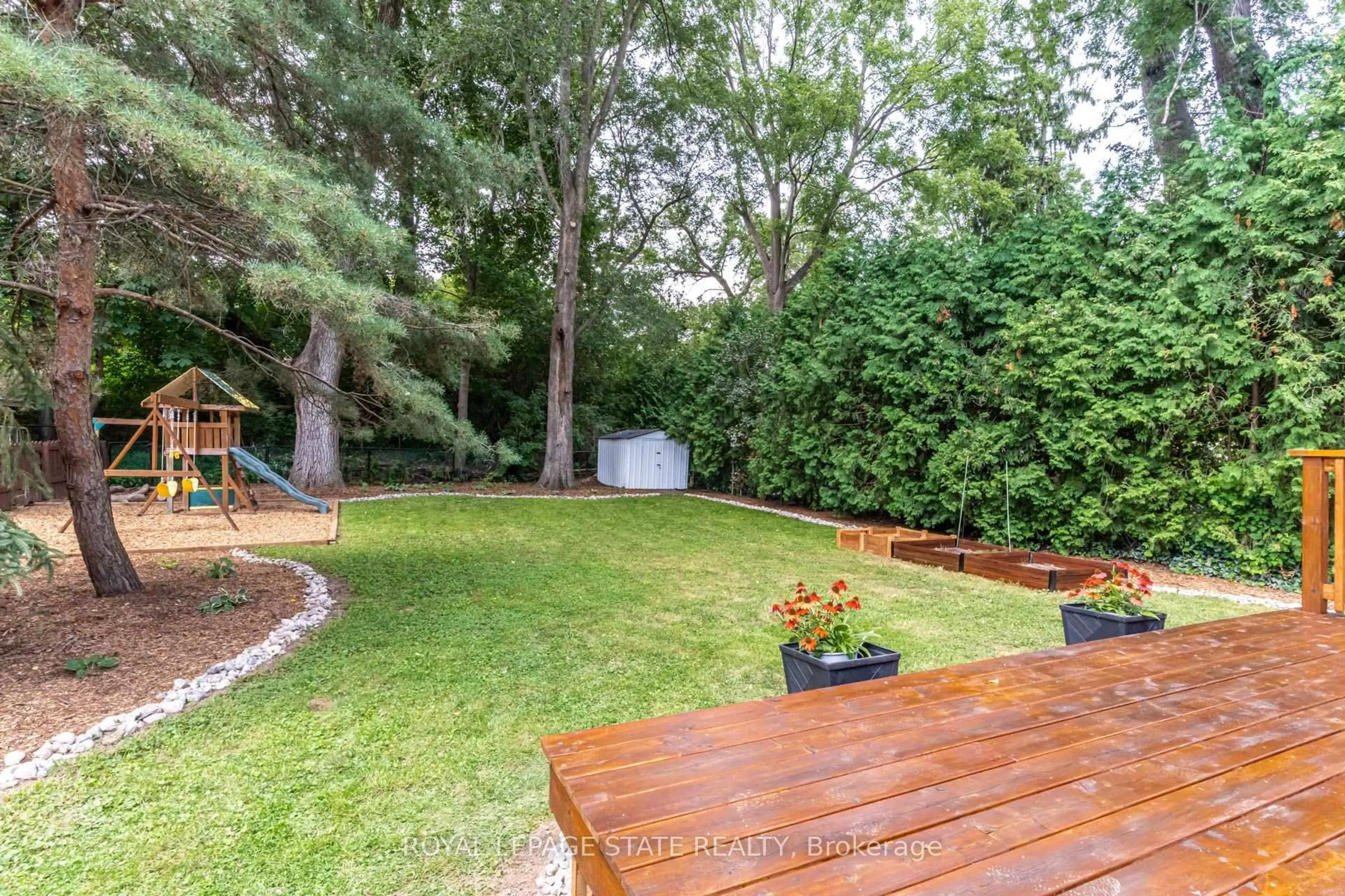 Patio, forest/trees view for 28 Helen St, Hamilton Ontario L9H 1N3