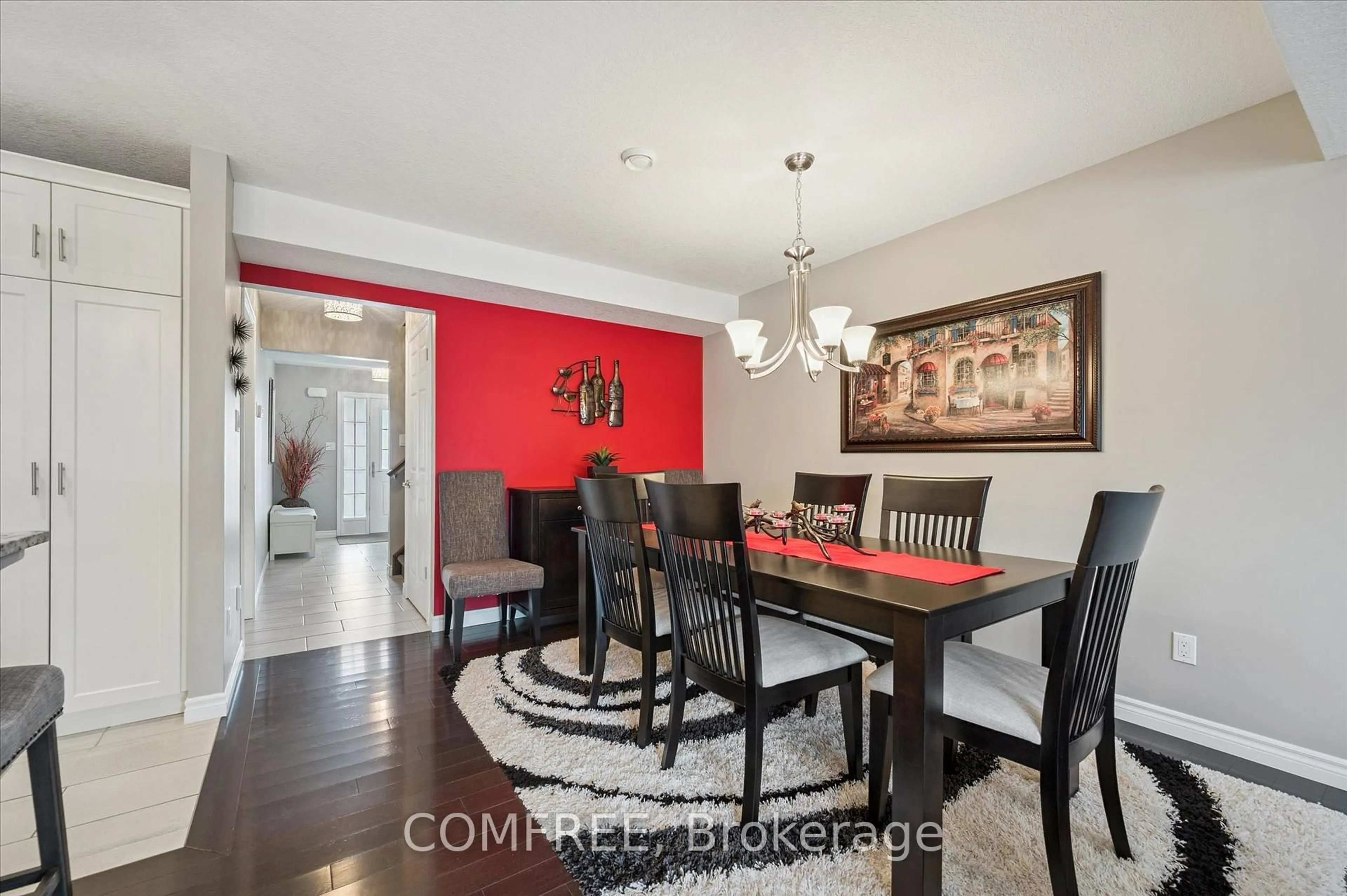 Dining room, wood/laminate floor for 235 Spencer Dr, Centre Wellington Ontario N0B 1S0
