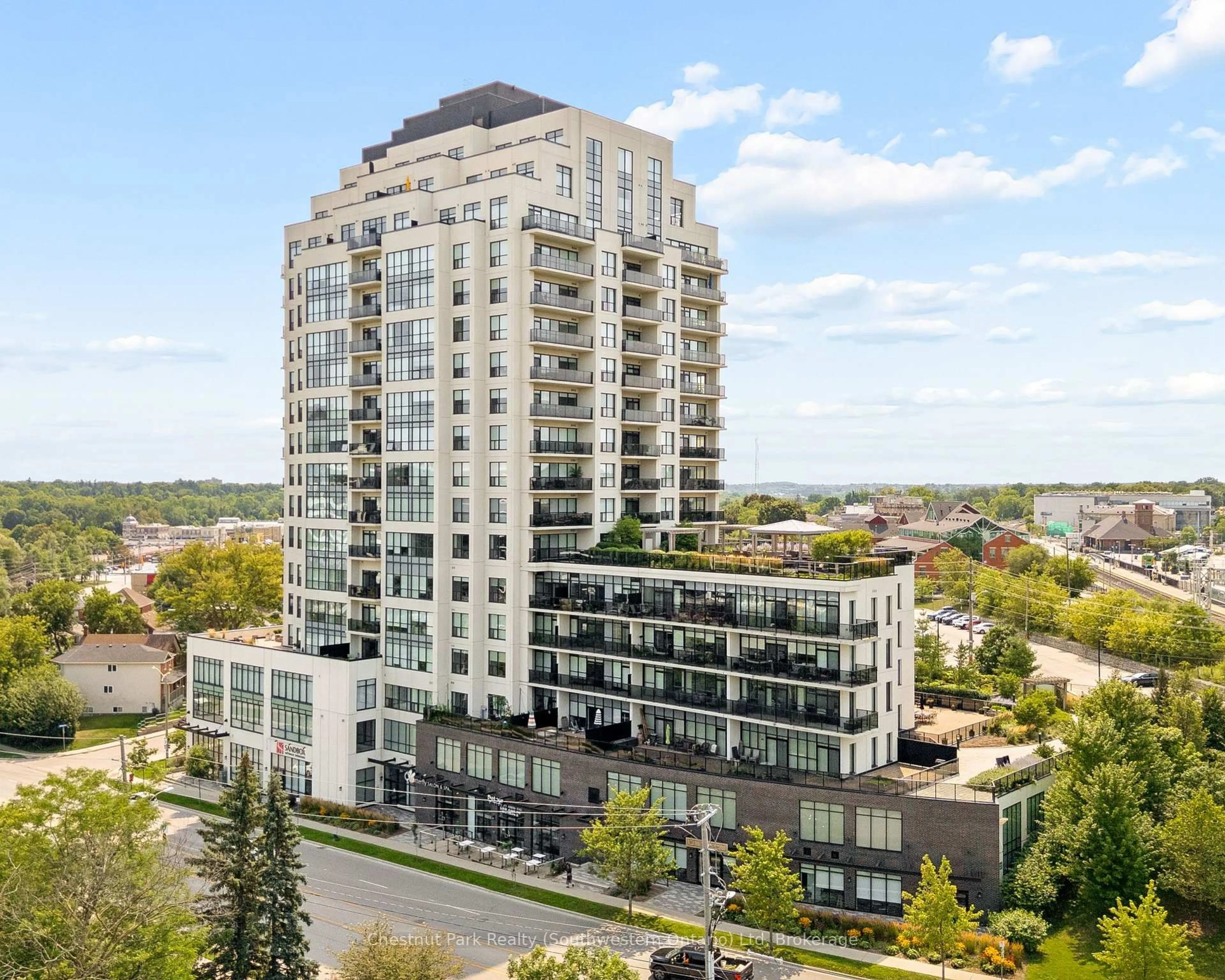 A pic from outside/outdoor area/front of a property/back of a property/a pic from drone, city buildings view from balcony for 150 WELLINGTON St #1503, Guelph Ontario N1H 0B5
