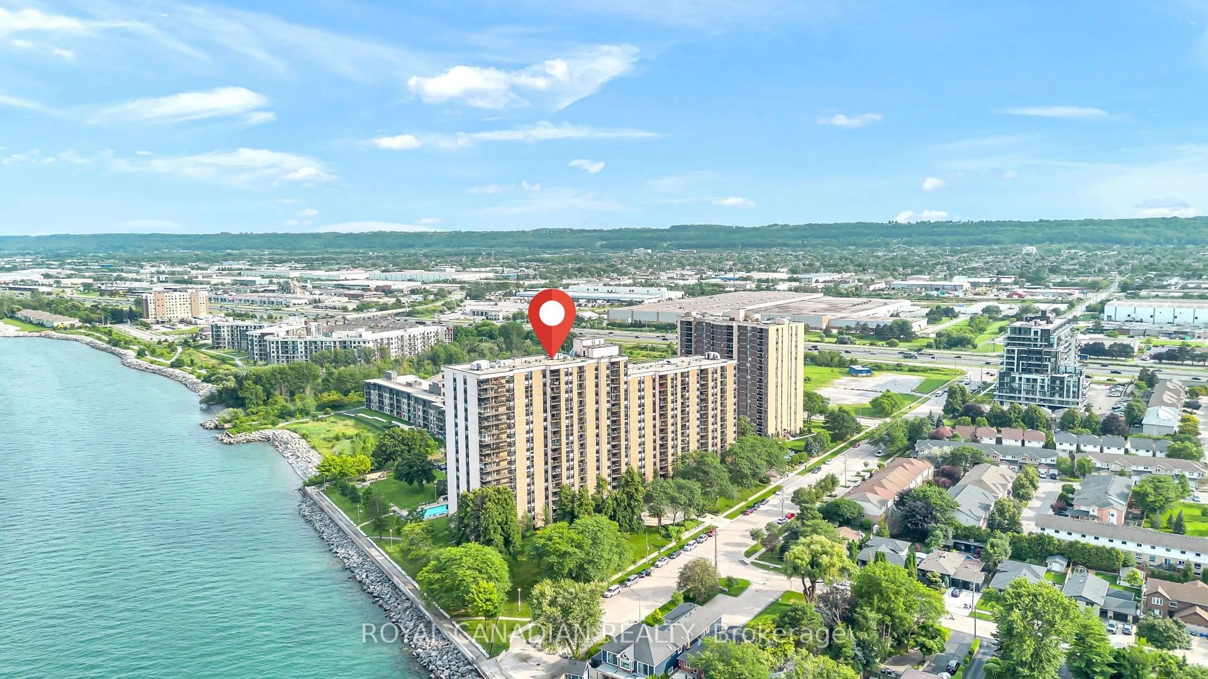 A pic from outside/outdoor area/front of a property/back of a property/a pic from drone, water/lake/river/ocean view for 500 GREEN Rd #701, Hamilton Ontario L8E 3M6