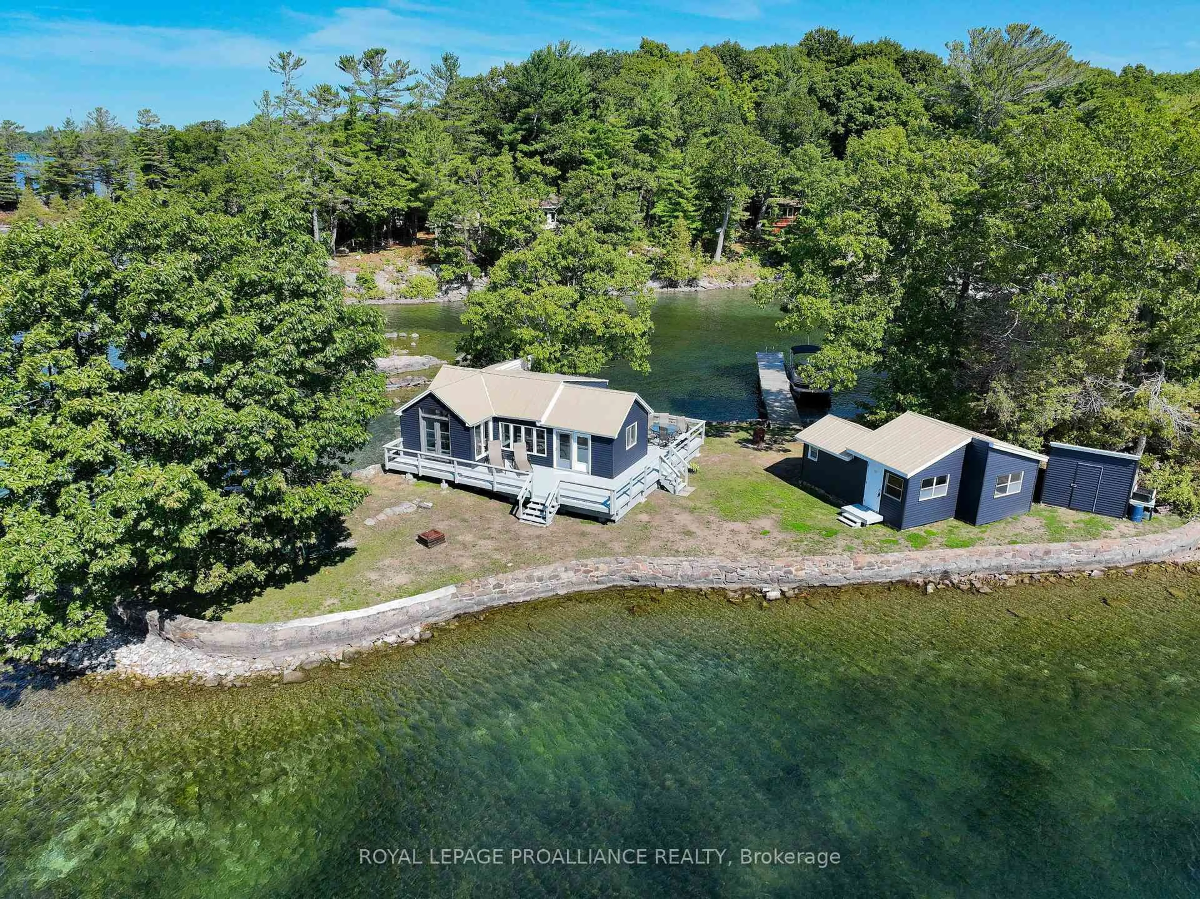 A pic from outside/outdoor area/front of a property/back of a property/a pic from drone, water/lake/river/ocean view for 1 Black Cat Island, Leeds and the Thousand Islands Ontario K0E 1L0