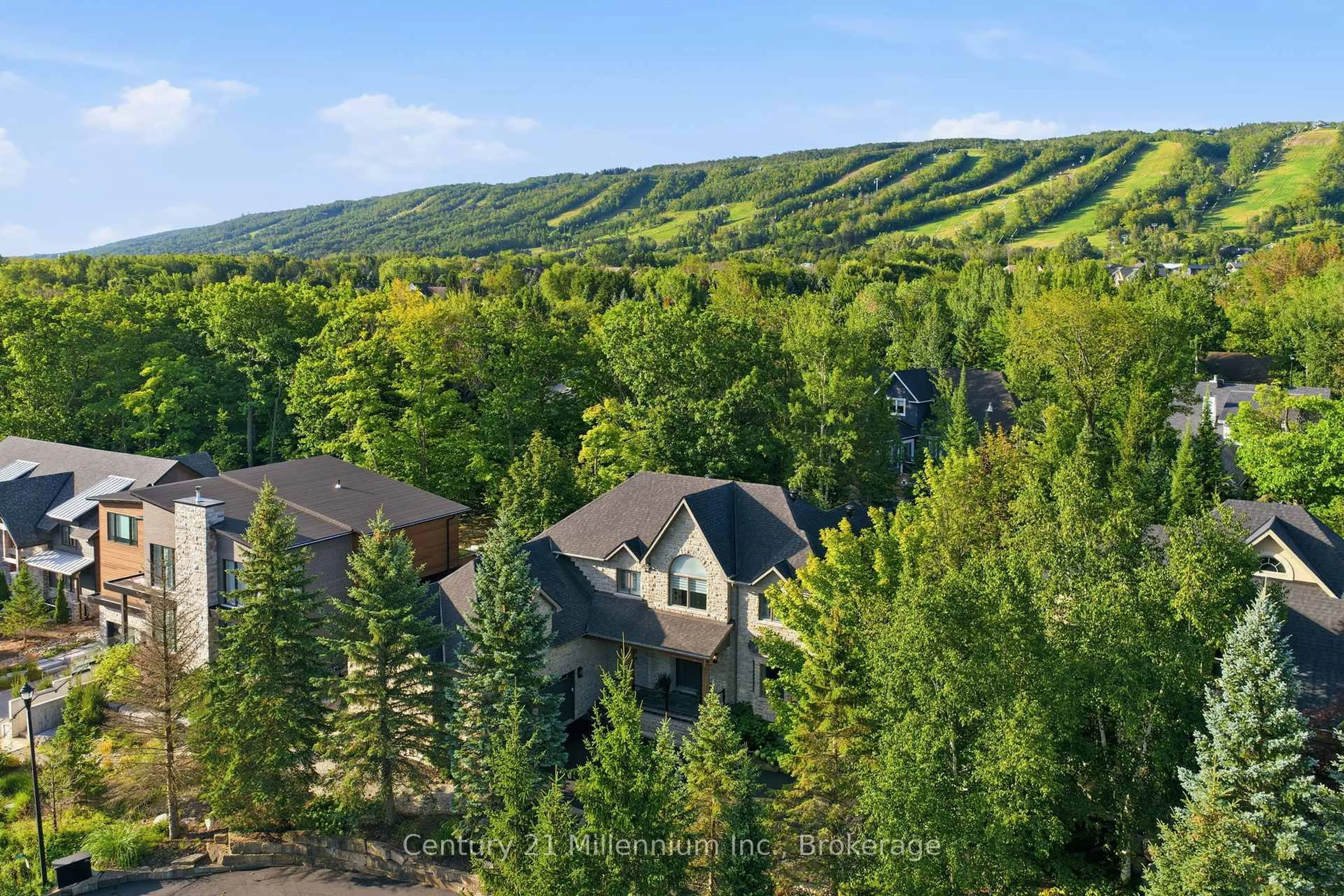 A pic from outside/outdoor area/front of a property/back of a property/a pic from drone, forest/trees view for 129 Blueski George Cres, Blue Mountains Ontario L9Y 0S9