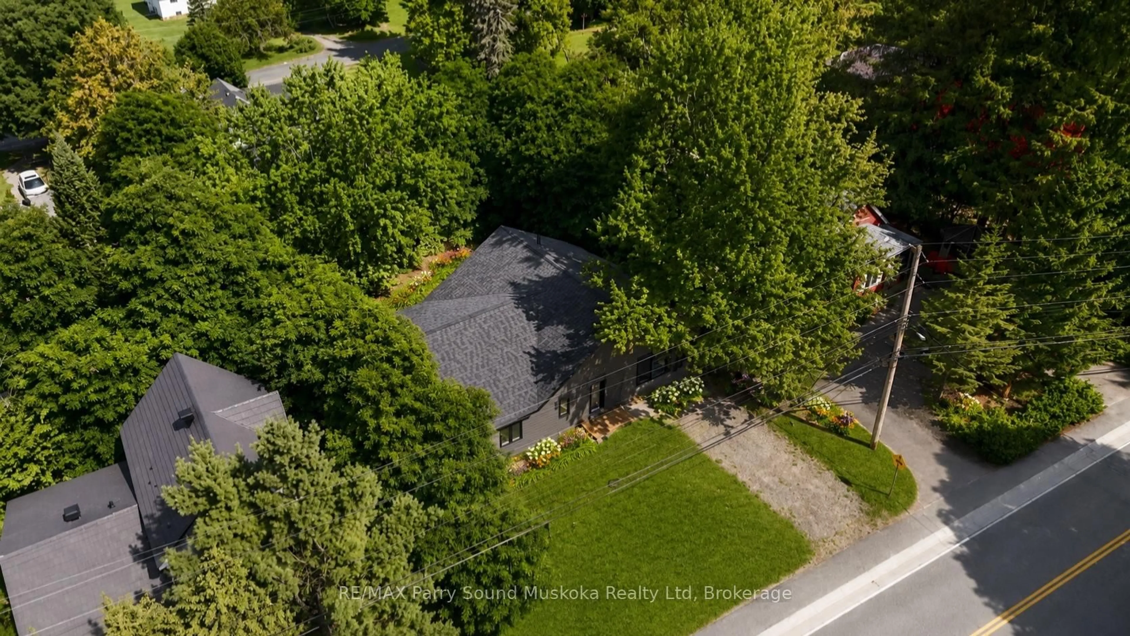 A pic from outside/outdoor area/front of a property/back of a property/a pic from drone, street for 1232 518 Highway, Seguin Ontario P2A 0B6