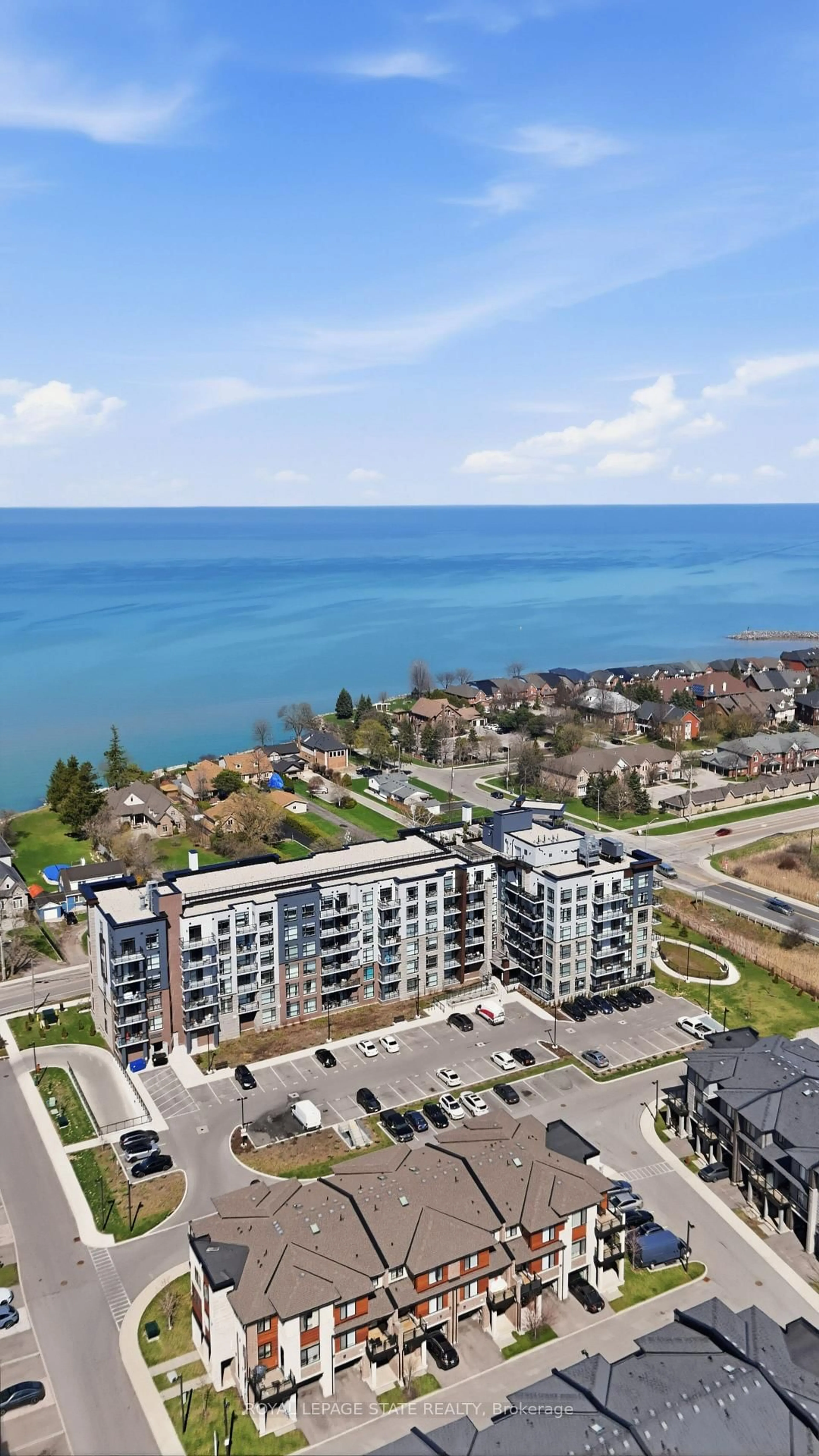 A pic from outside/outdoor area/front of a property/back of a property/a pic from drone, water/lake/river/ocean view for 600 North Service Rd #301, Hamilton Ontario L8E 0L2