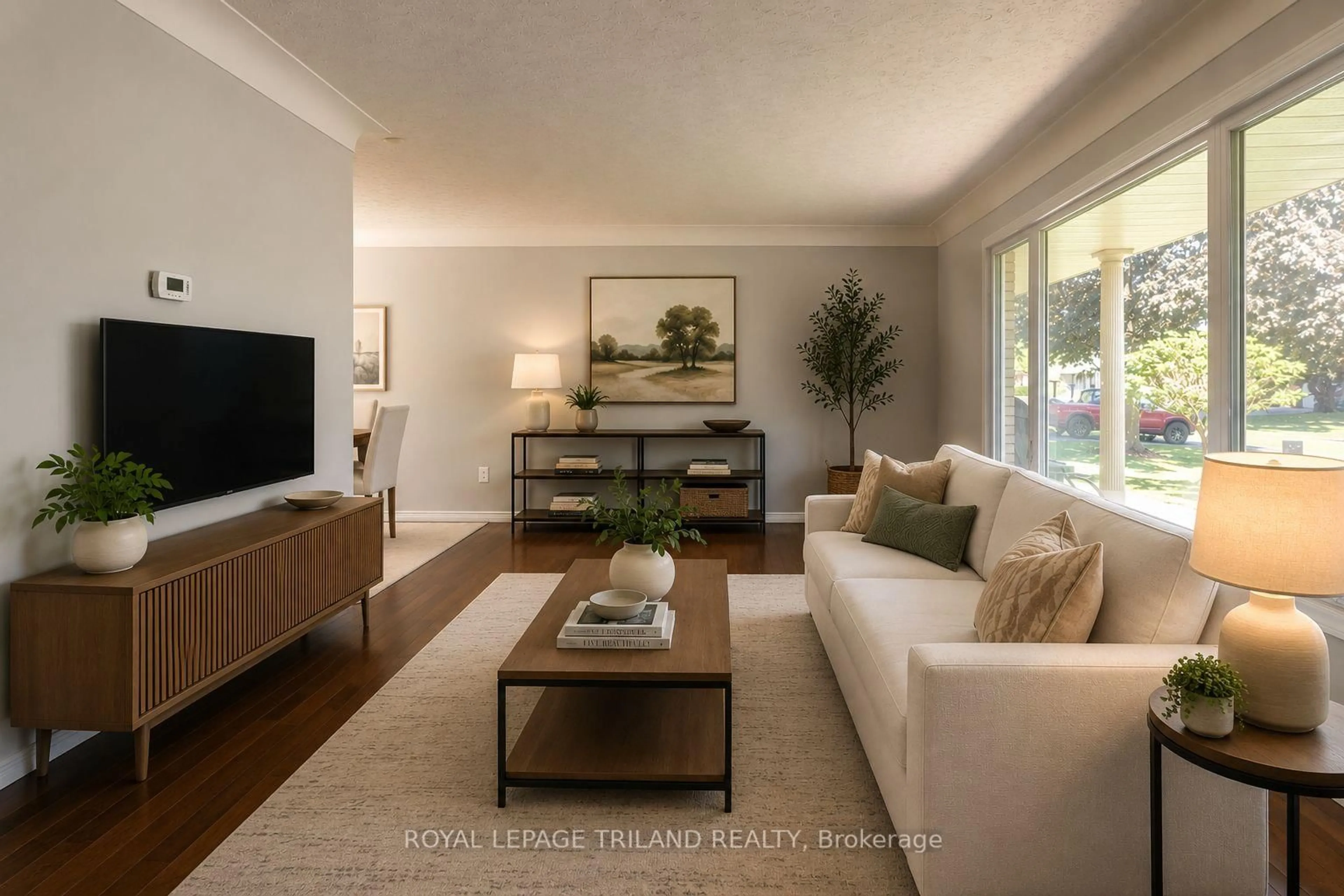 Living room with furniture, wood/laminate floor for 8 Croatia Crt, St. Thomas Ontario N5R 5P6