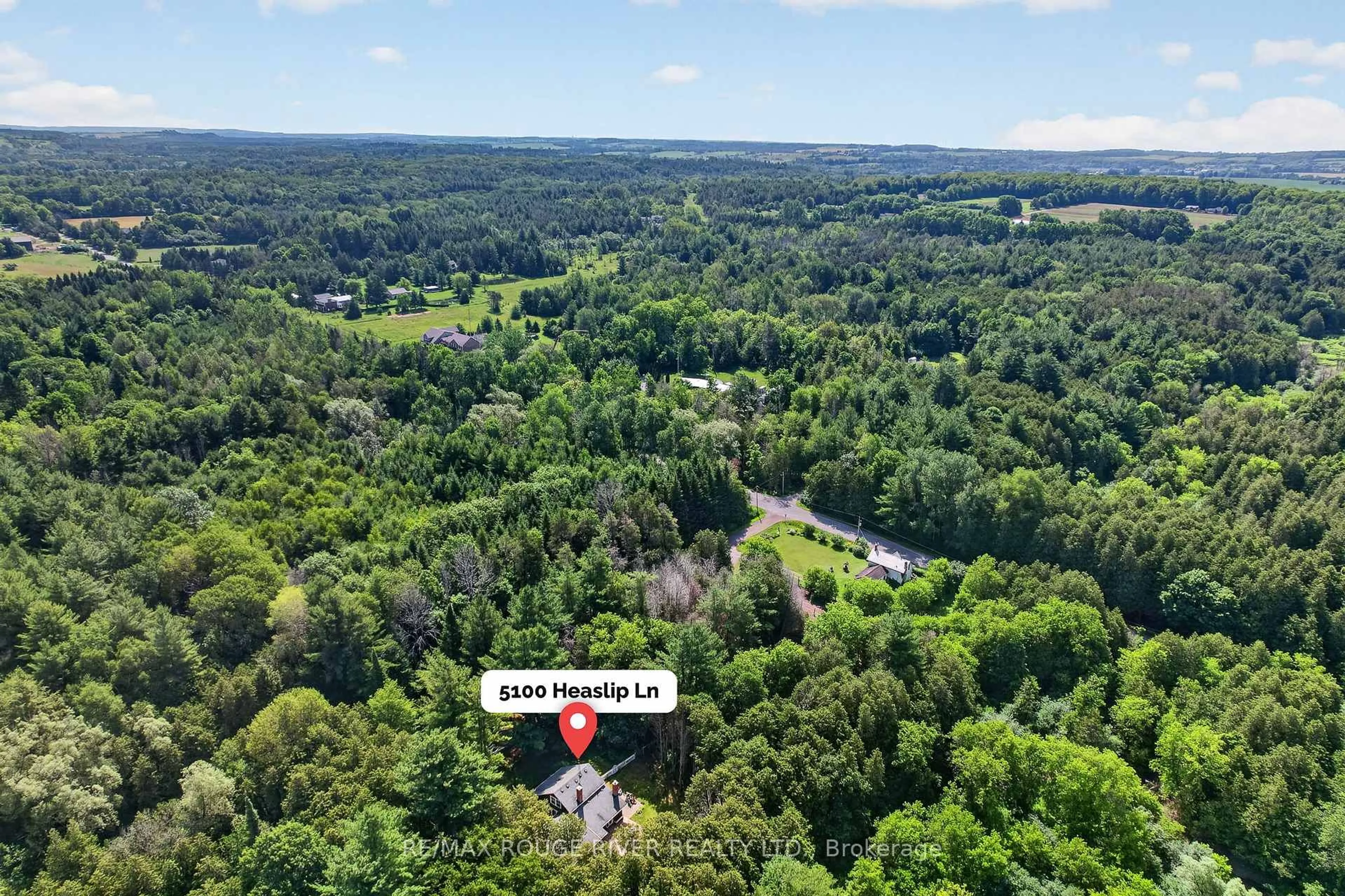 A pic from outside/outdoor area/front of a property/back of a property/a pic from drone, forest/trees view for 5100 Heaslip Lane, Port Hope Ontario L1A 3V8