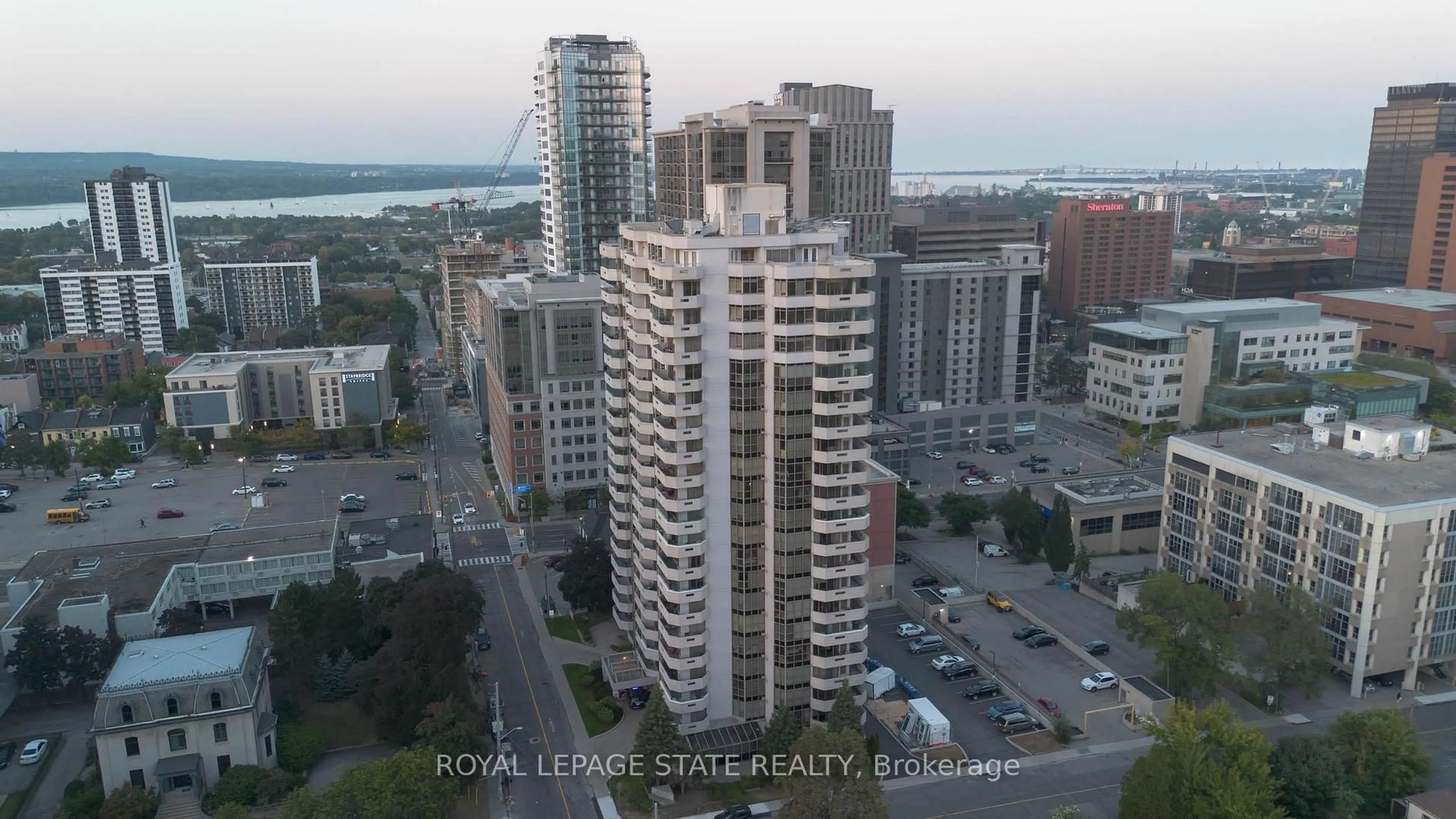A pic from outside/outdoor area/front of a property/back of a property/a pic from drone, city buildings view from balcony for 67 Caroline St #17C, Hamilton Ontario L8P 3K6