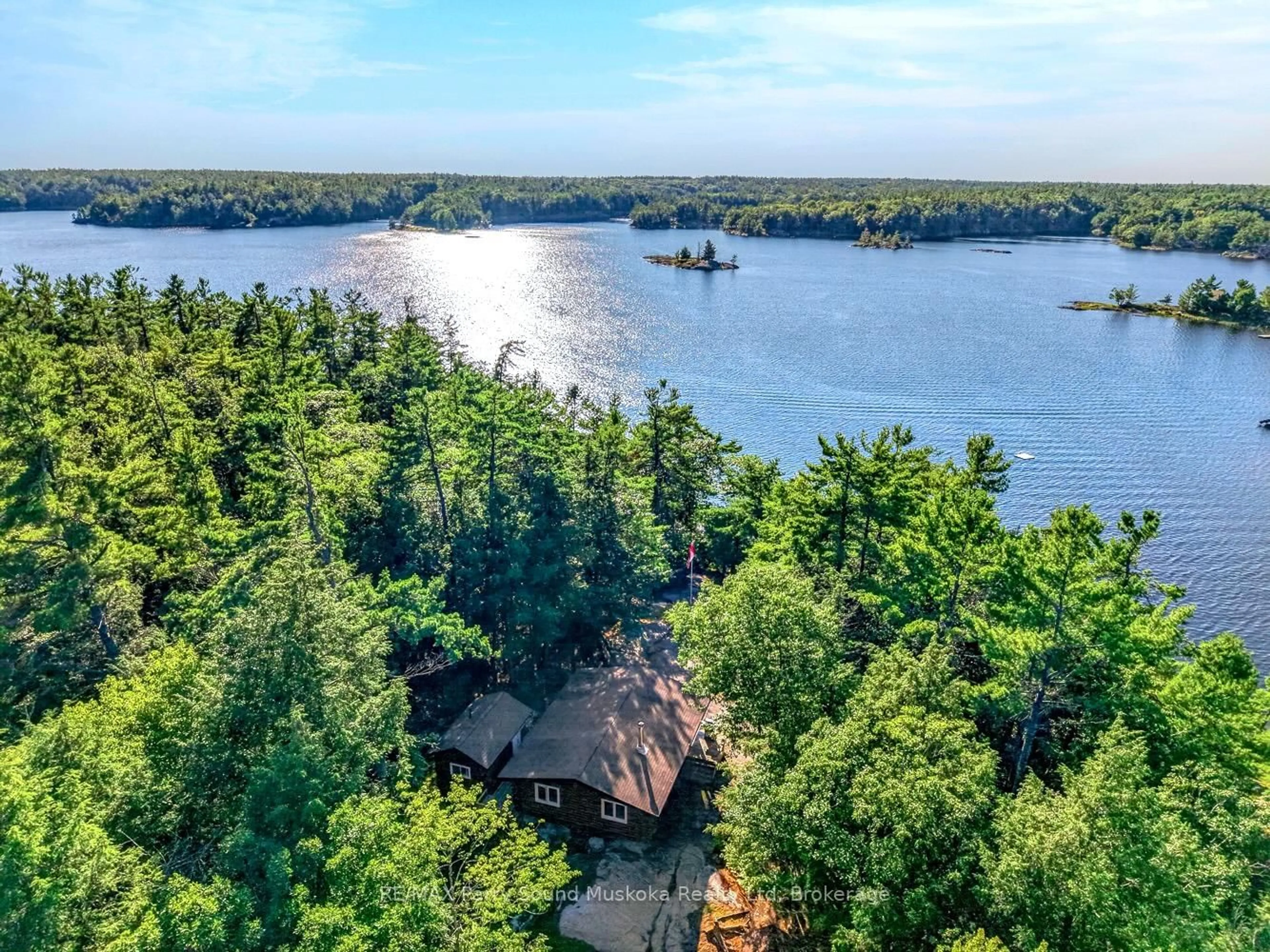 A pic from outside/outdoor area/front of a property/back of a property/a pic from drone, water/lake/river/ocean view for 456 Georgian Bay Water, The Archipelago Ontario P0C 1H0