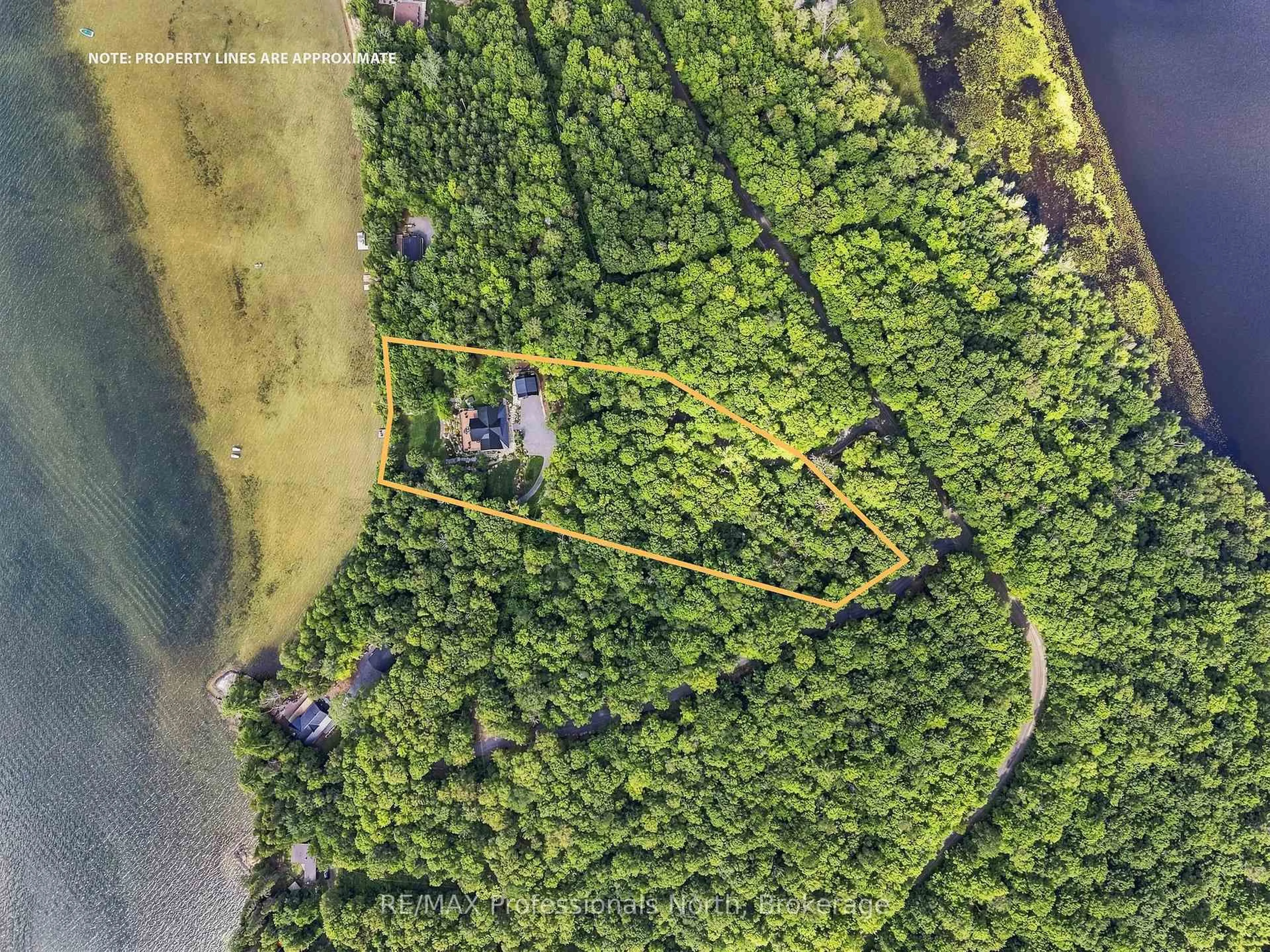 A pic from outside/outdoor area/front of a property/back of a property/a pic from drone, water/lake/river/ocean view for 1126A S Lake Bernard Rd, Strong Ontario P0A 1Z0