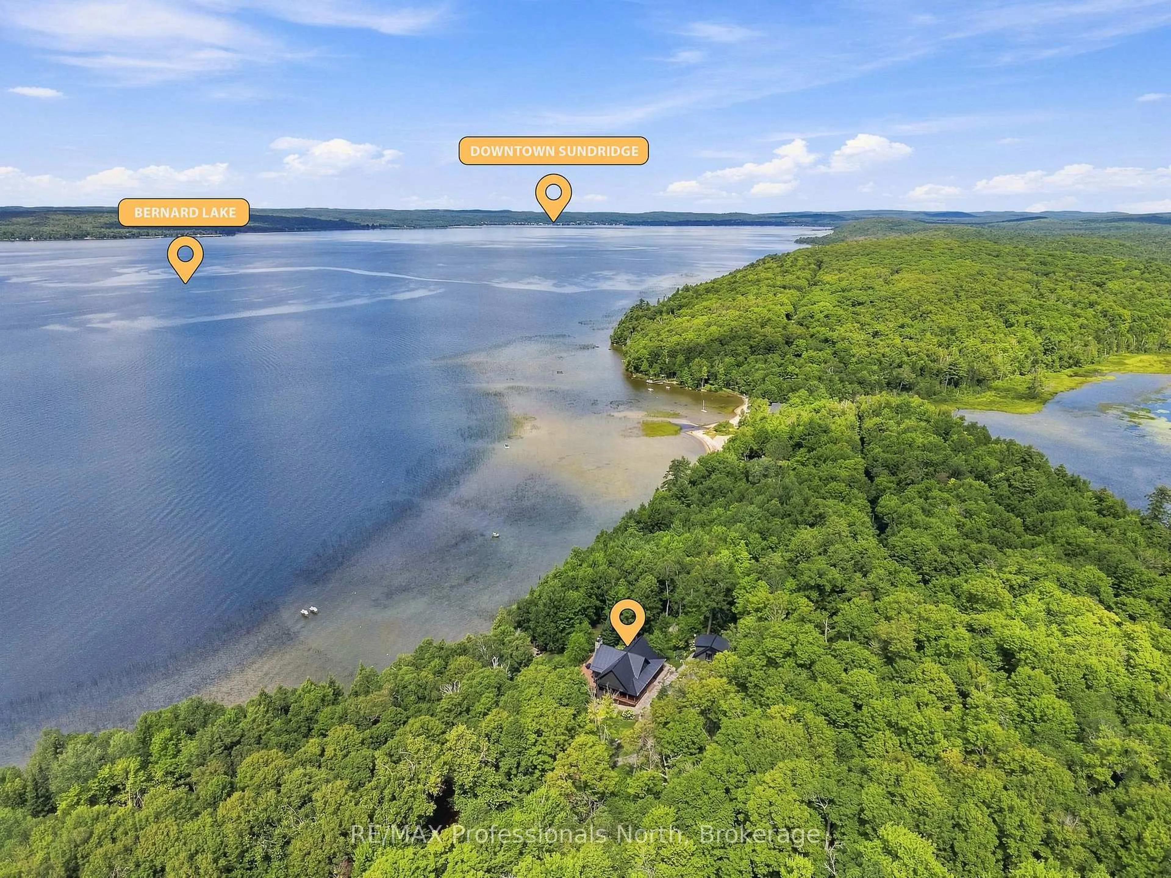 A pic from outside/outdoor area/front of a property/back of a property/a pic from drone, water/lake/river/ocean view for 1126A S Lake Bernard Rd, Strong Ontario P0A 1Z0