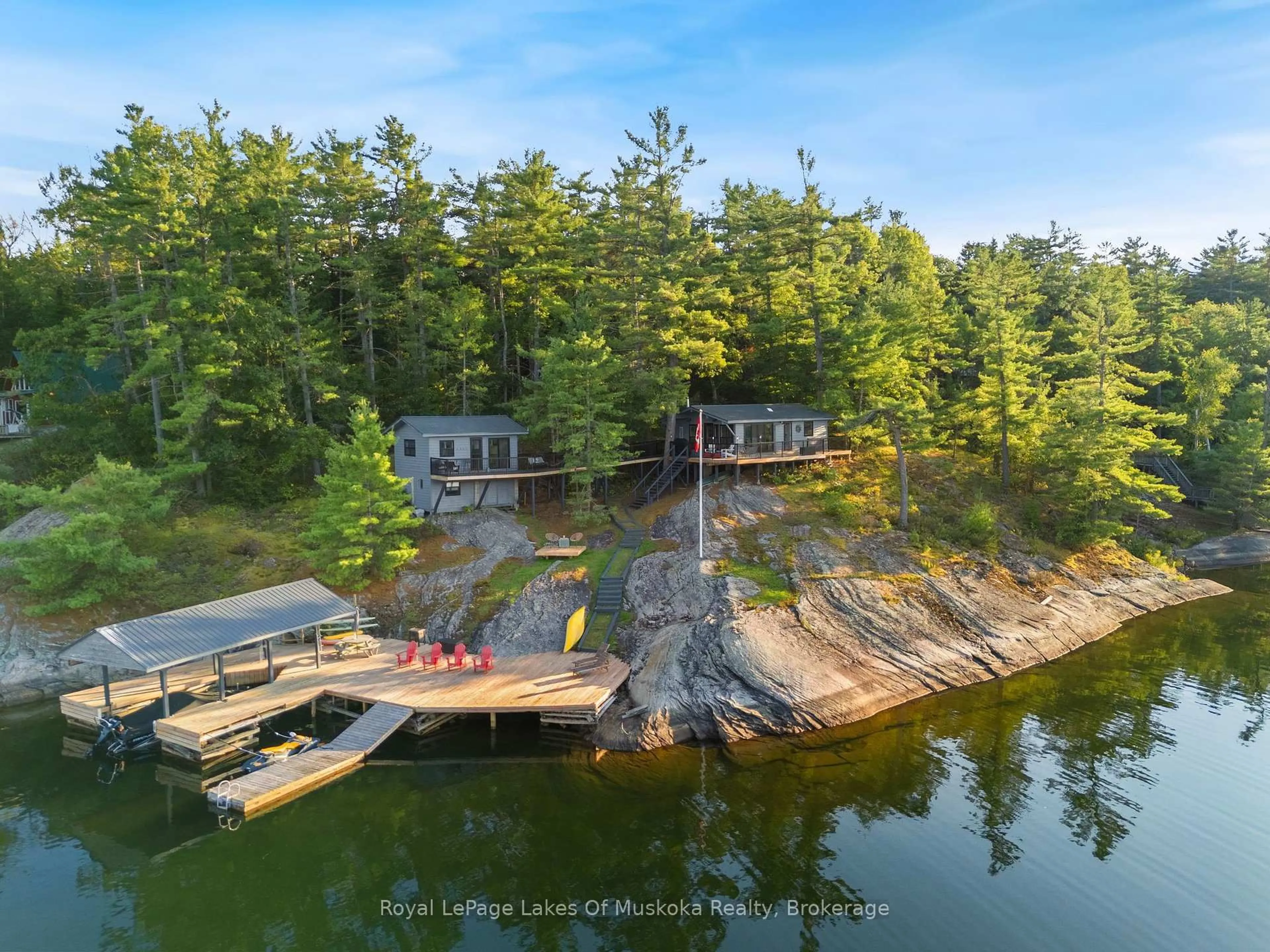 A pic from outside/outdoor area/front of a property/back of a property/a pic from drone, water/lake/river/ocean view for 3102 Twelve Mile Bay Rd, Georgian Bay Ontario P0C 1H0