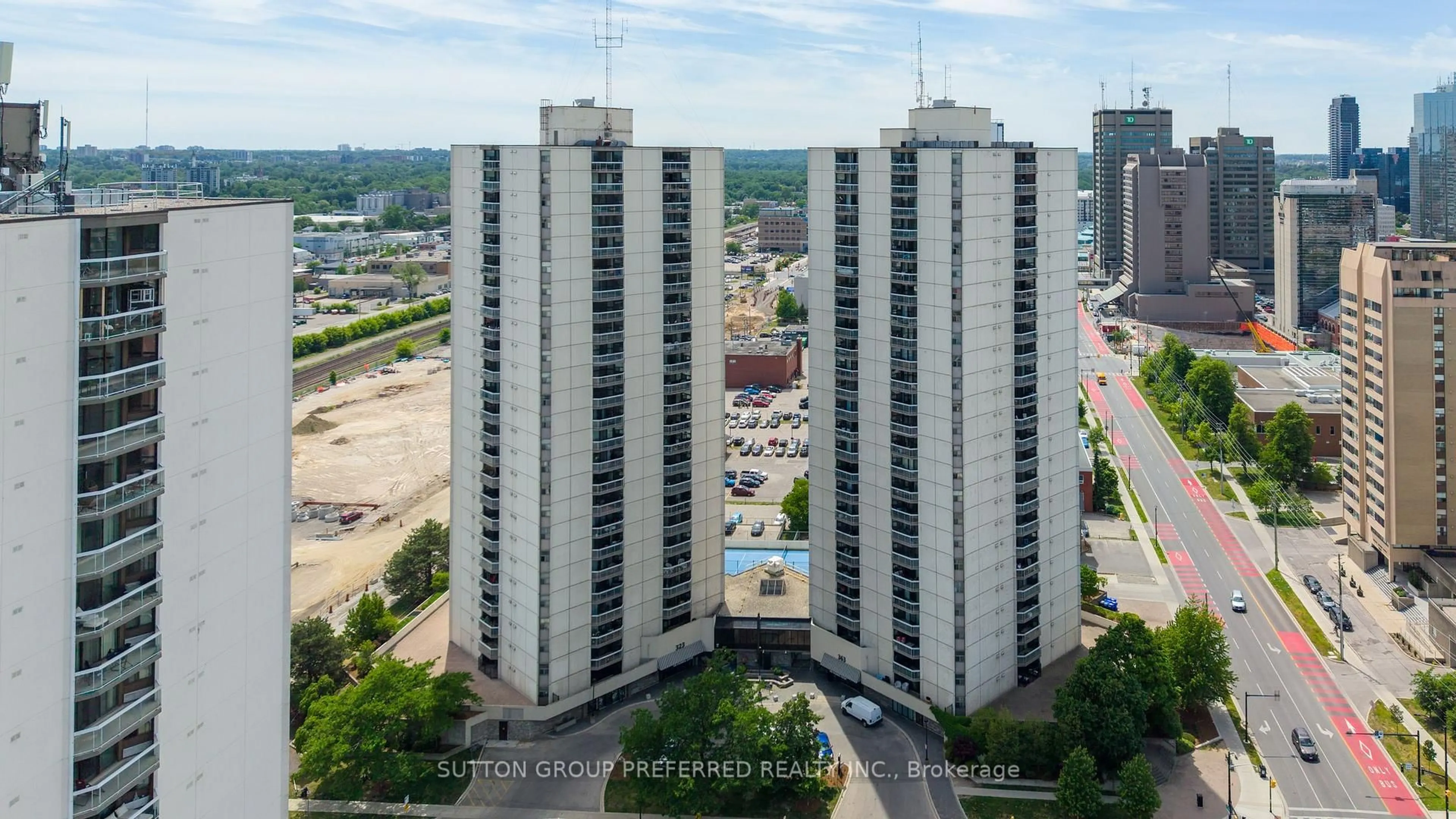 A pic from outside/outdoor area/front of a property/back of a property/a pic from drone, city buildings view from balcony for 363 Colborne St #704, London East Ontario N6B 3N3