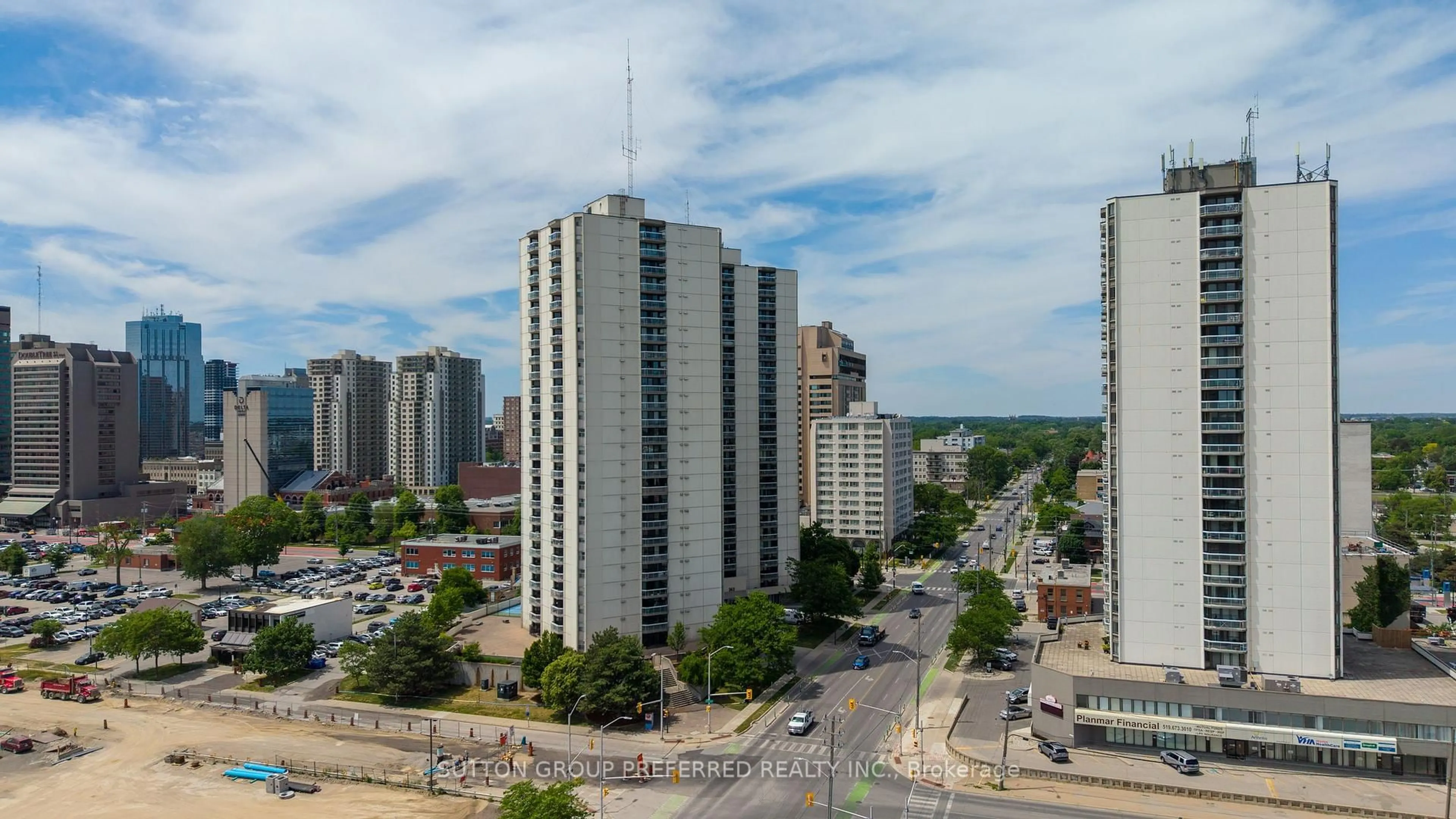 A pic from outside/outdoor area/front of a property/back of a property/a pic from drone, city buildings view from balcony for 363 Colborne St #704, London East Ontario N6B 3N3