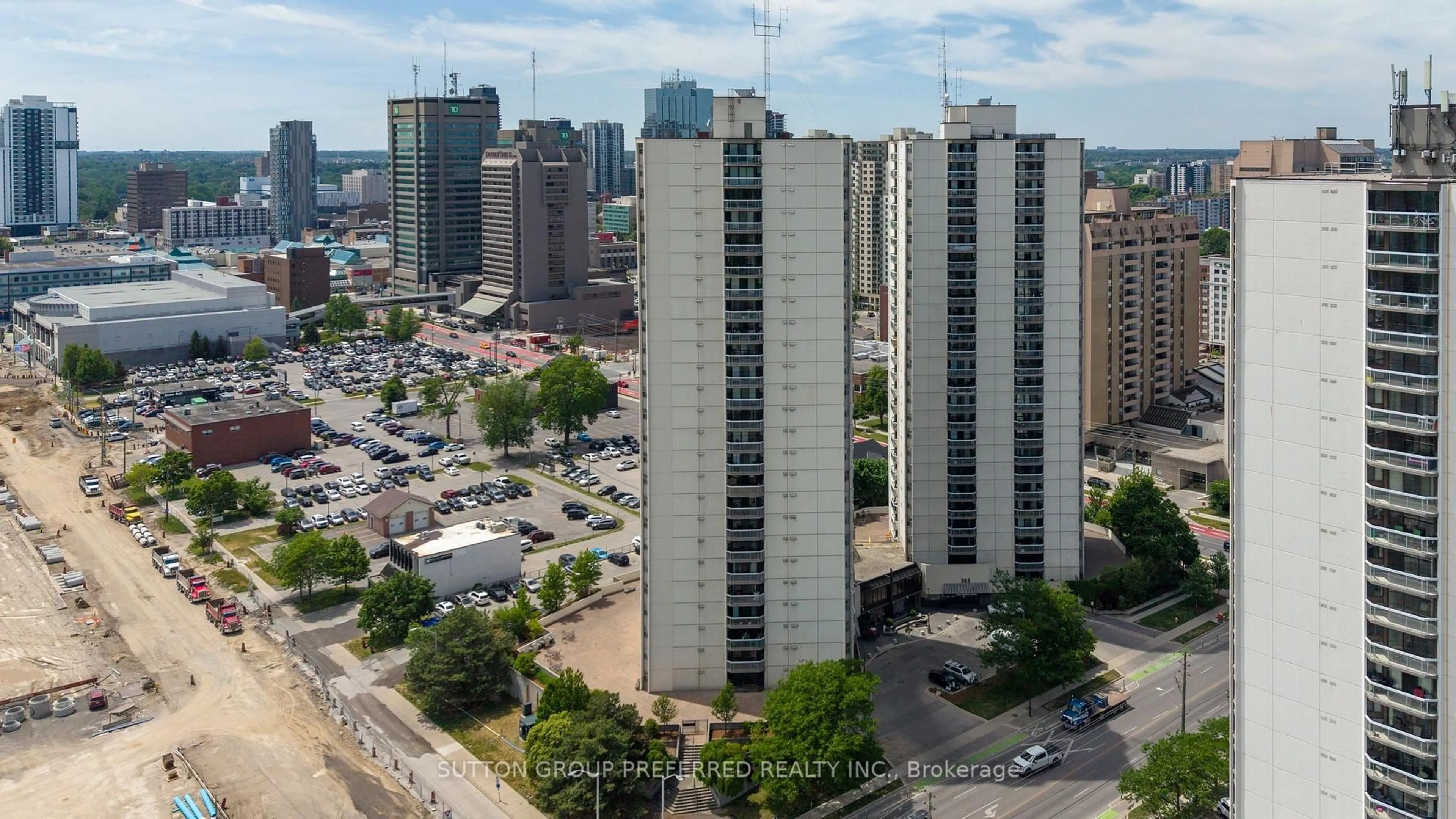 A pic from outside/outdoor area/front of a property/back of a property/a pic from drone, city buildings view from balcony for 363 Colborne St #704, London East Ontario N6B 3N3
