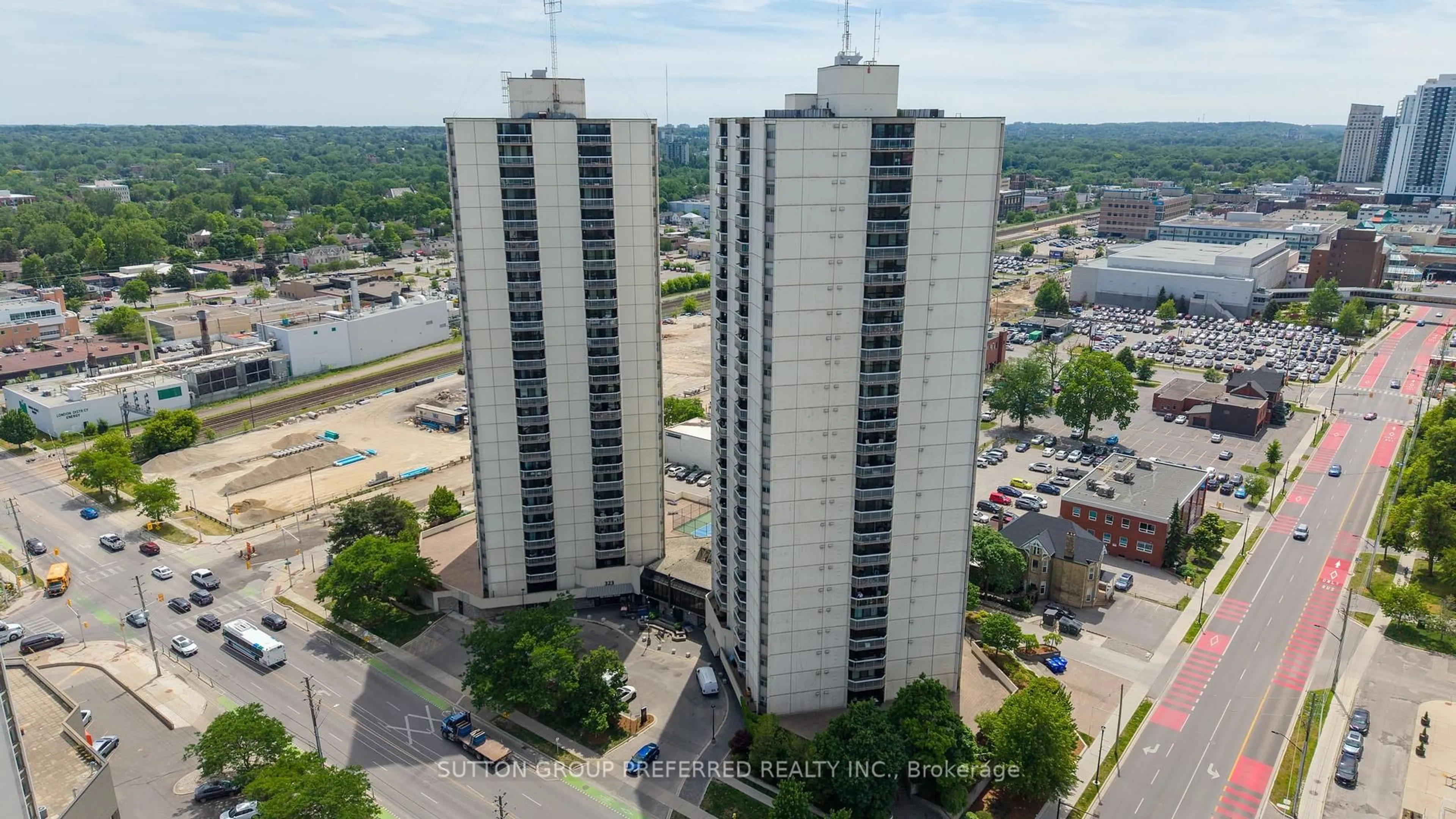 A pic from outside/outdoor area/front of a property/back of a property/a pic from drone, city buildings view from balcony for 363 Colborne St #704, London East Ontario N6B 3N3