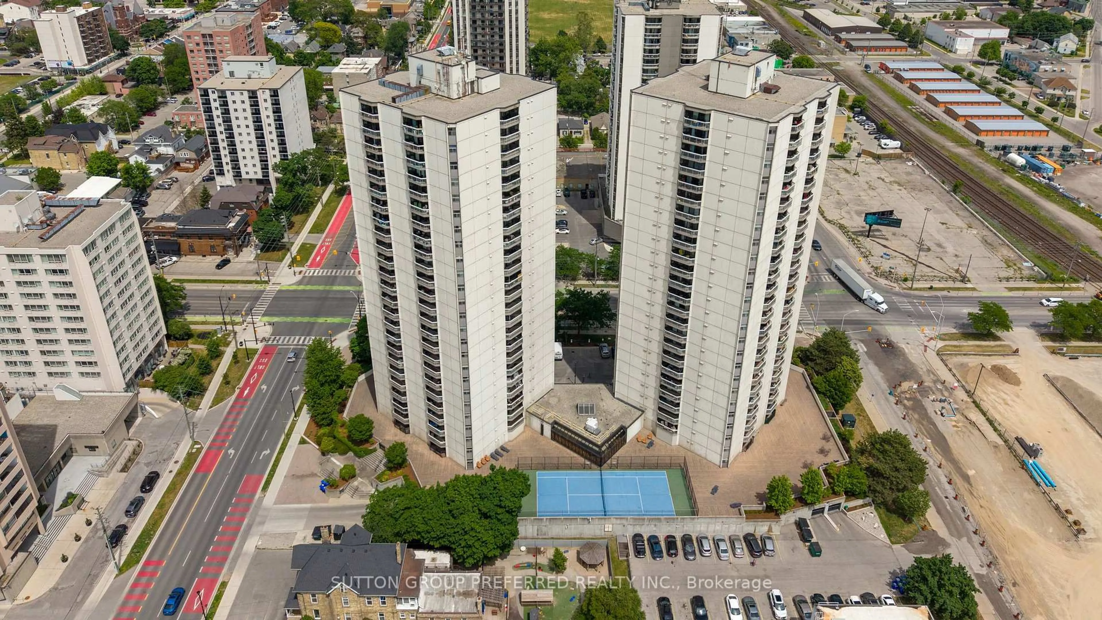 A pic from outside/outdoor area/front of a property/back of a property/a pic from drone, city buildings view from balcony for 363 Colborne St #704, London East Ontario N6B 3N3
