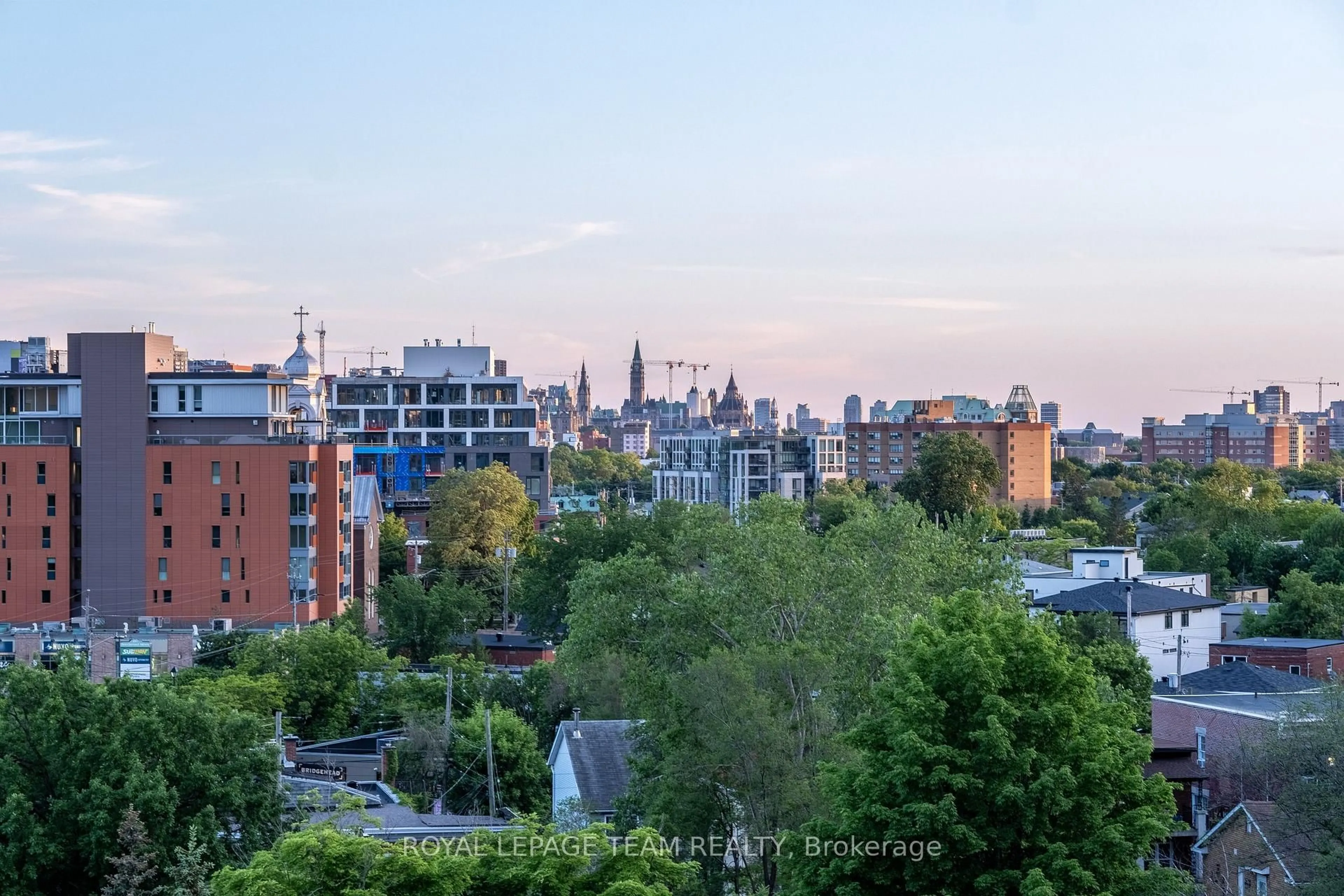 A pic from outside/outdoor area/front of a property/back of a property/a pic from drone, city buildings view from balcony for 7 Marquette Ave #506, Ottawa Ontario K1L 8A7